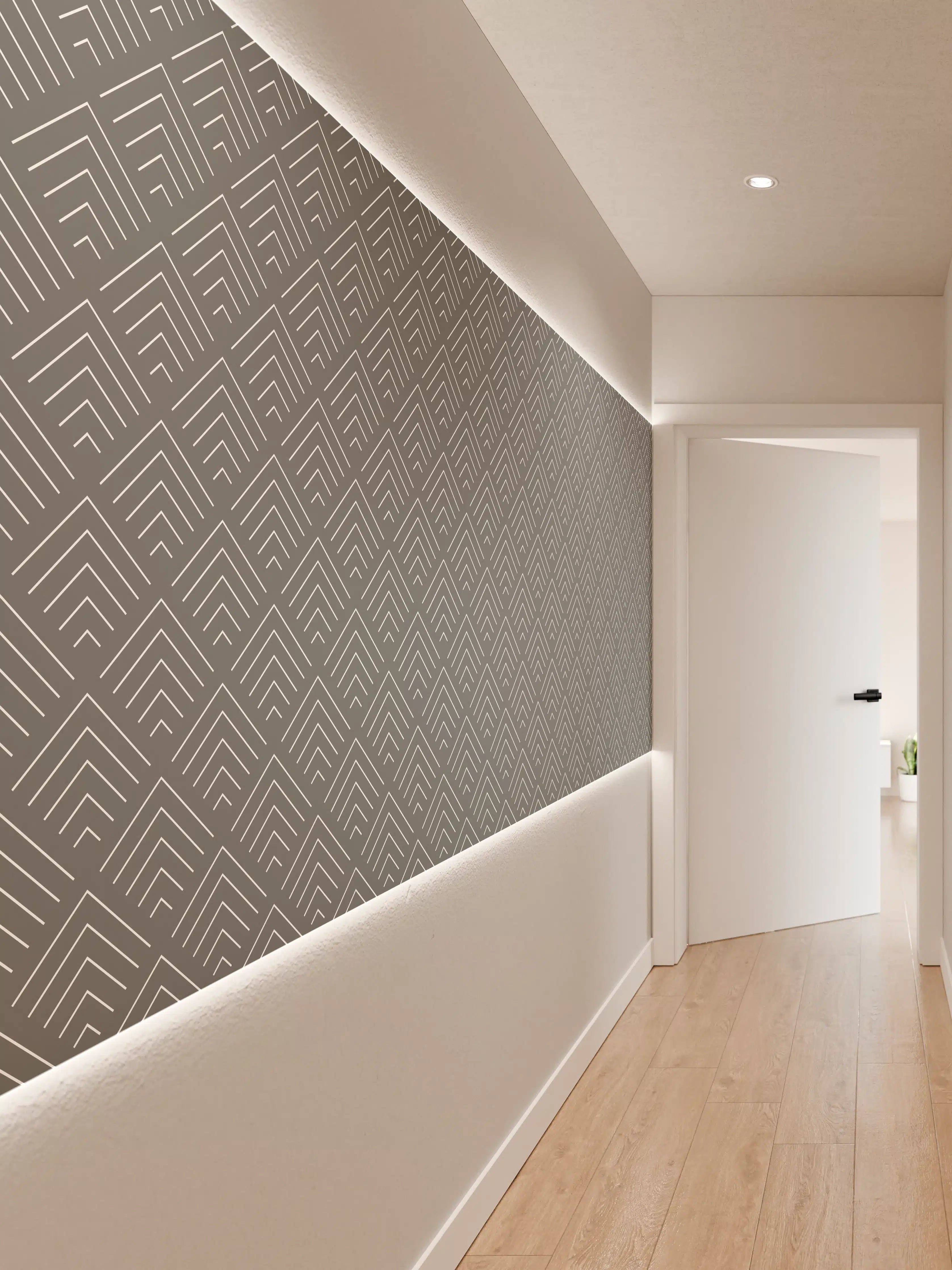 Wandverkleidung Flur - Graue Geometrie an Weißer Wand
