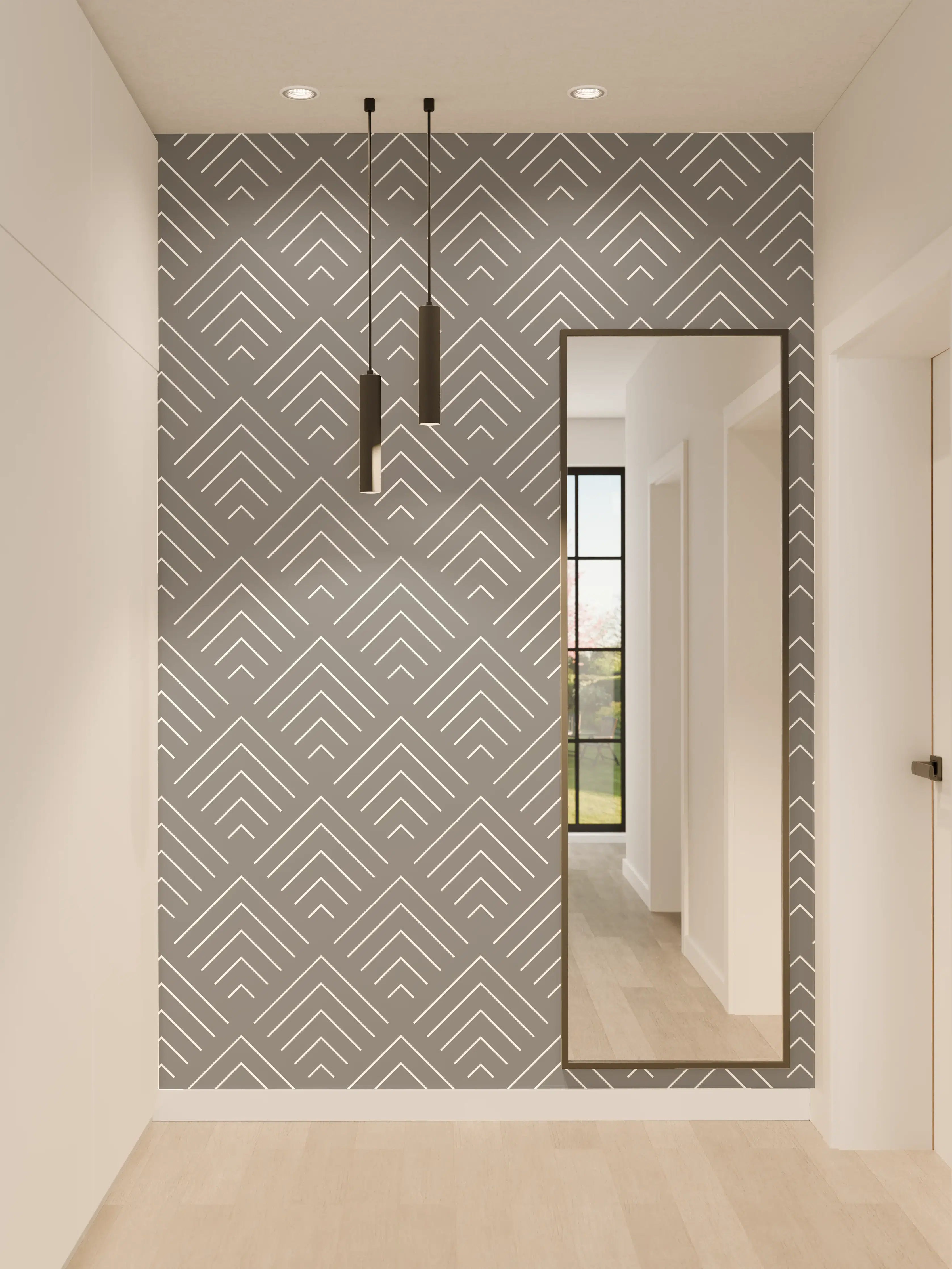 Wandverkleidung Flur - Graue Geometrie an Weißer Wand
