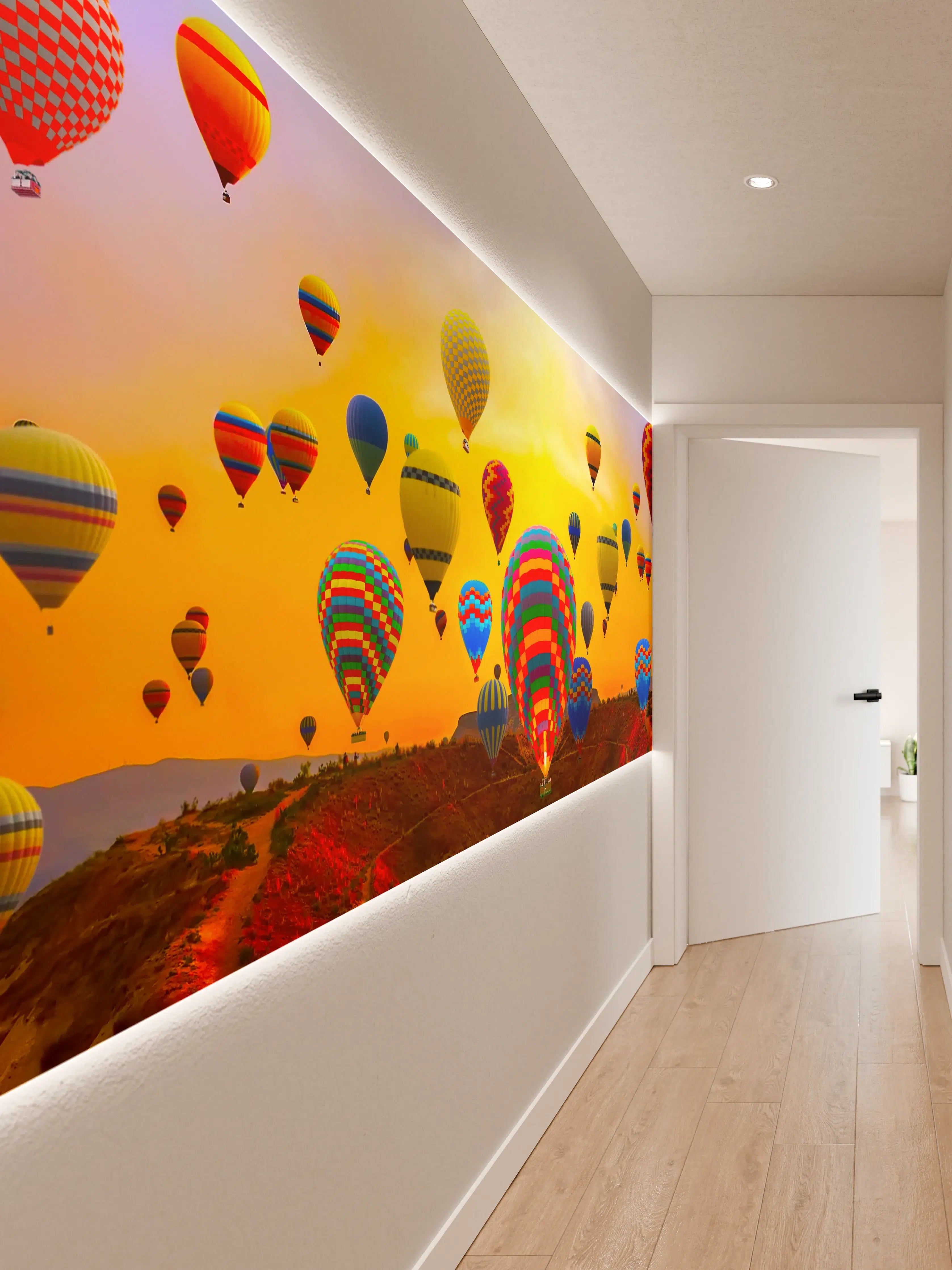 Wandverkleidung Flur - Graue Heißluftballons im Sonnenlicht