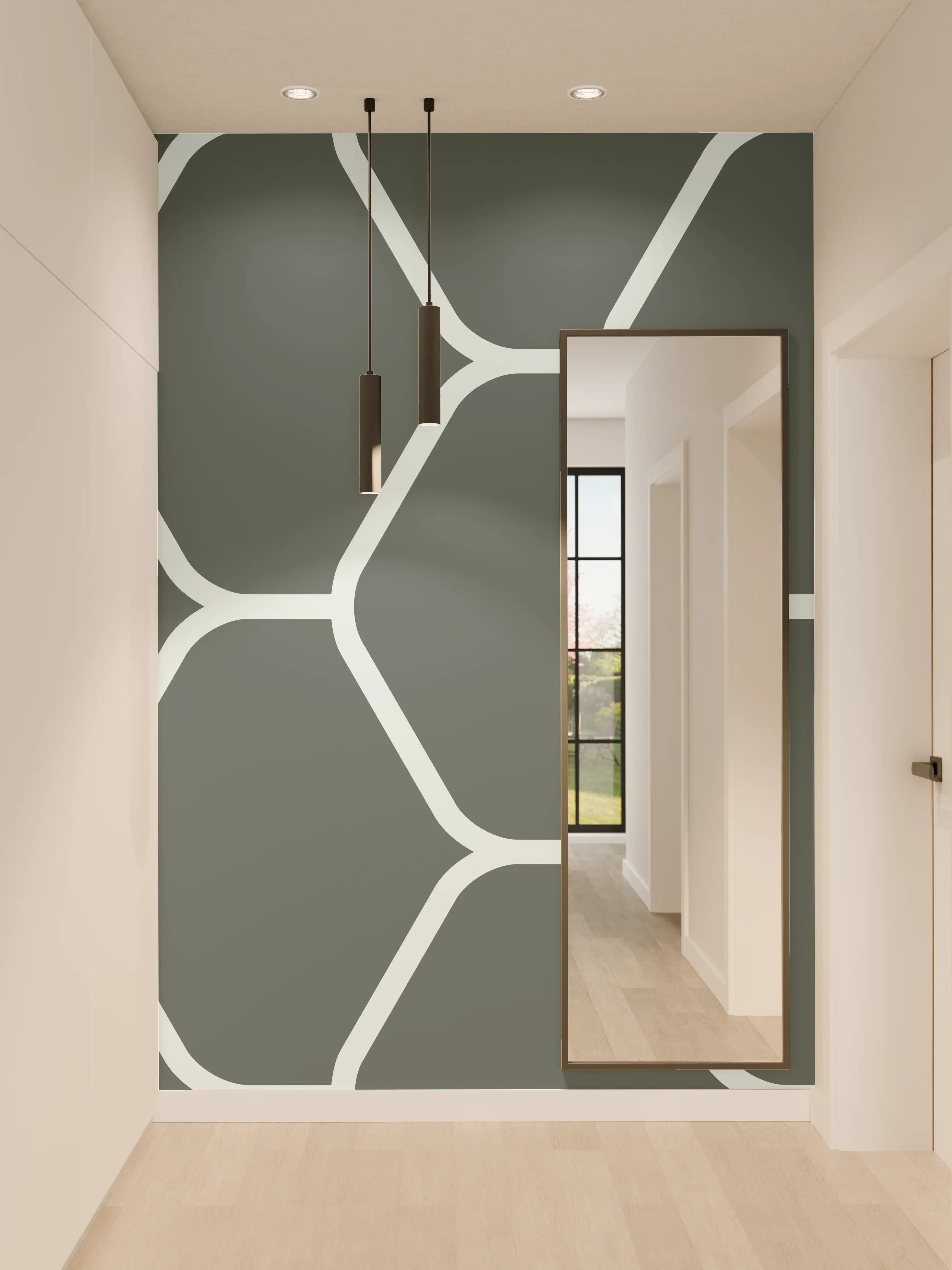 Wandverkleidung Flur - Graue Hexagon-Muster Tapete