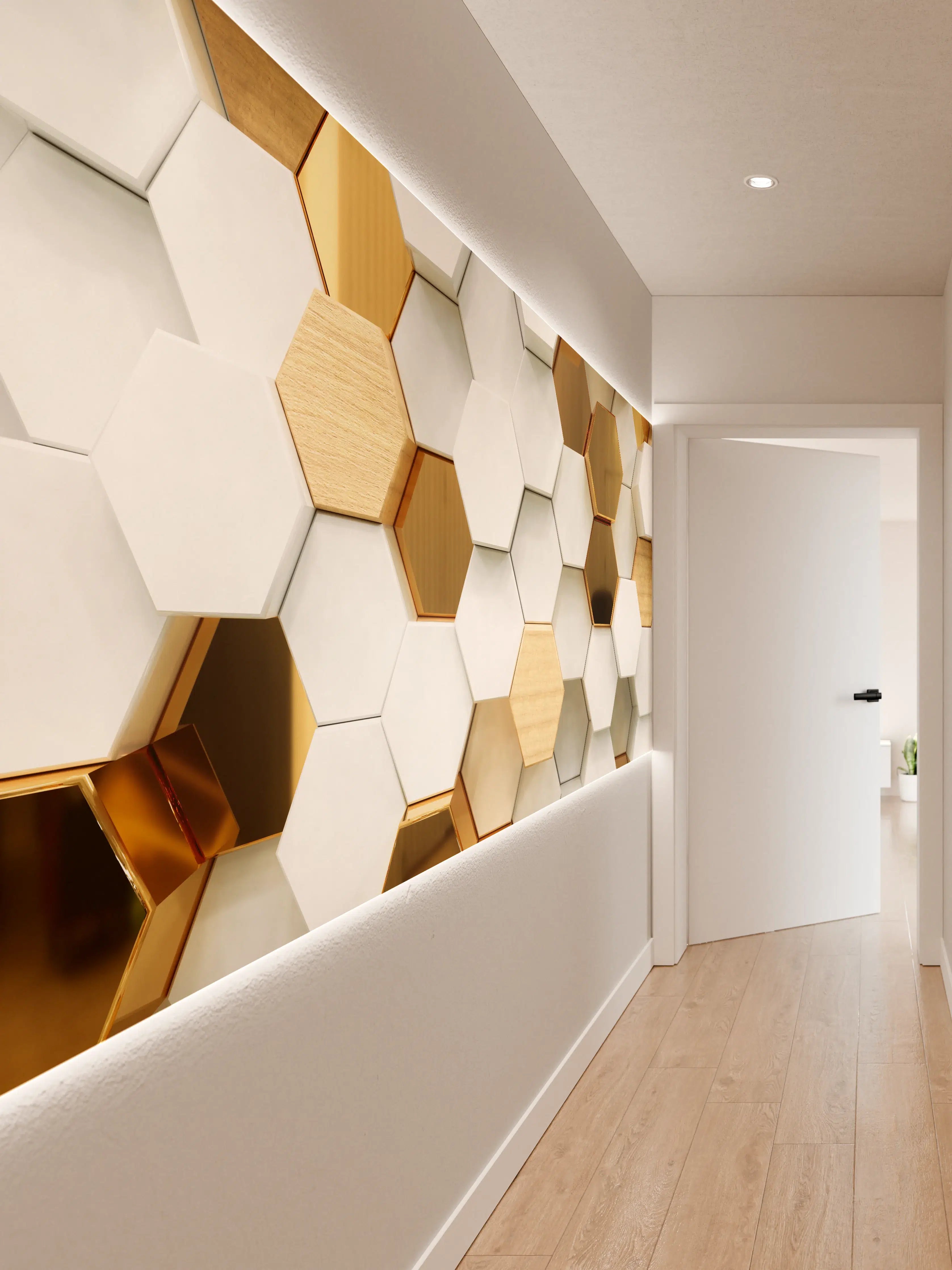 Wandverkleidung Flur - Graue Hexagon-Wandgestaltung im modernen Stil