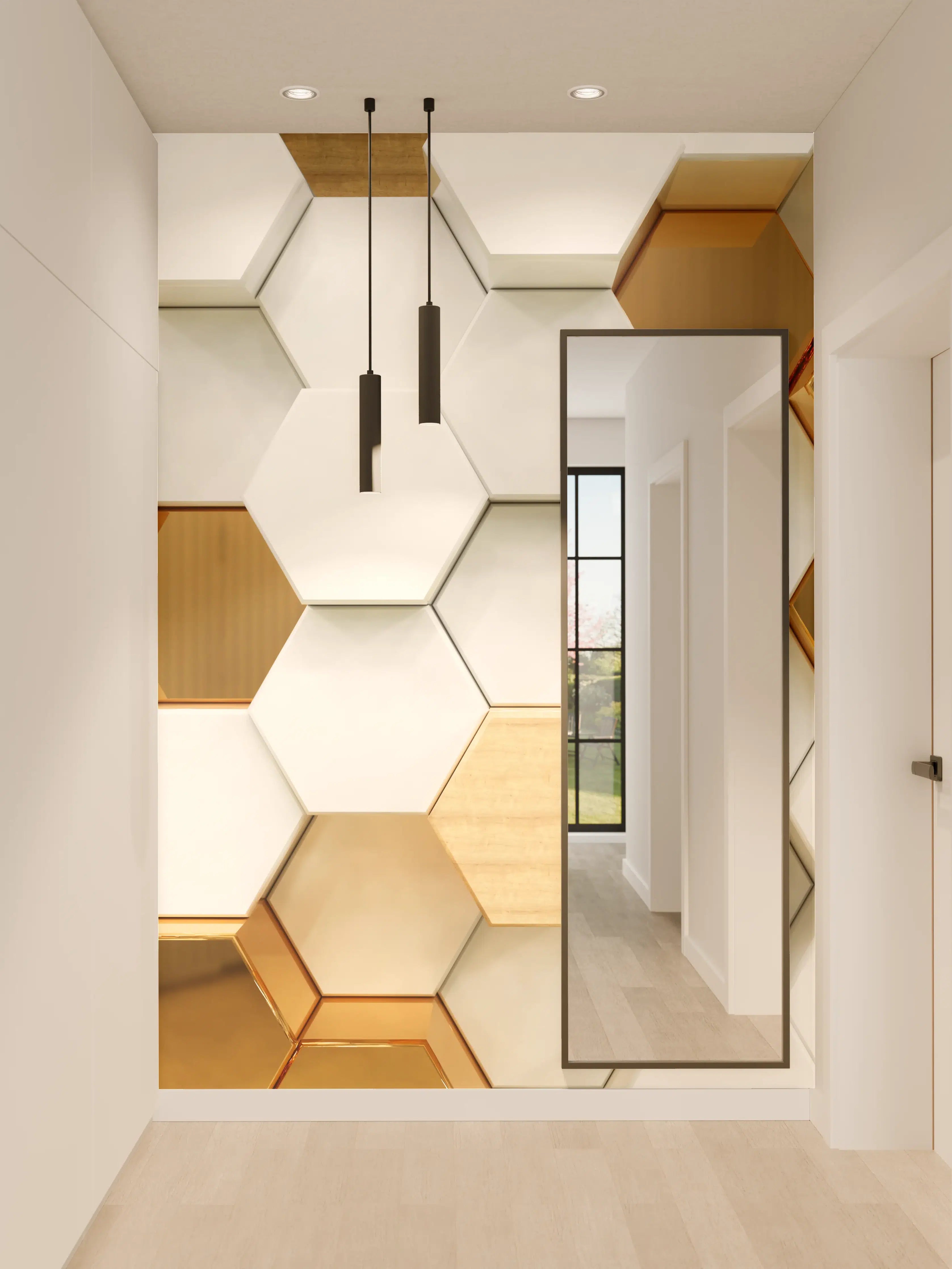 Wandverkleidung Flur - Graue Hexagon-Wandgestaltung im modernen Stil