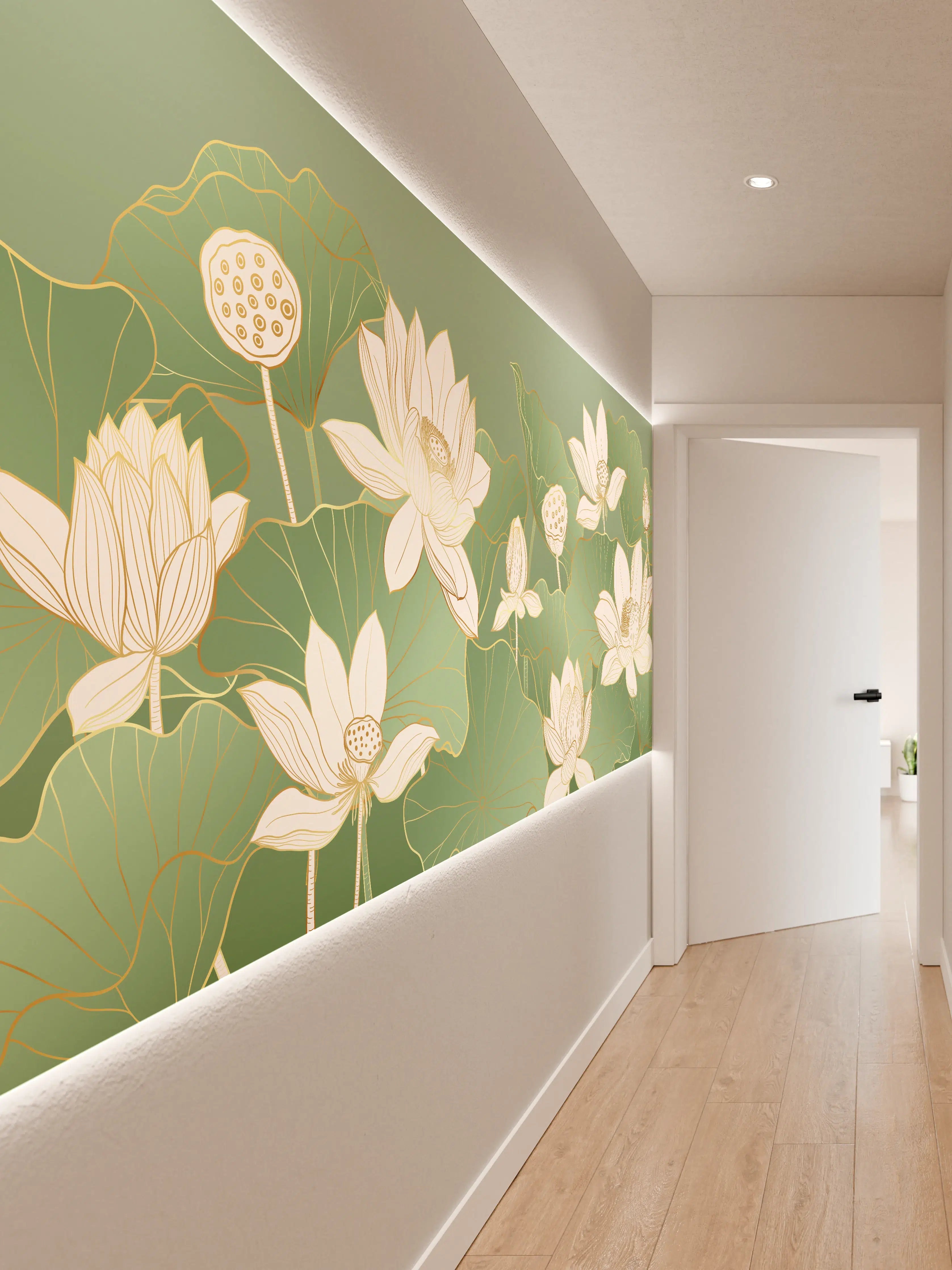 Wandverkleidung Flur - Graue Lotus im sanften Wasser