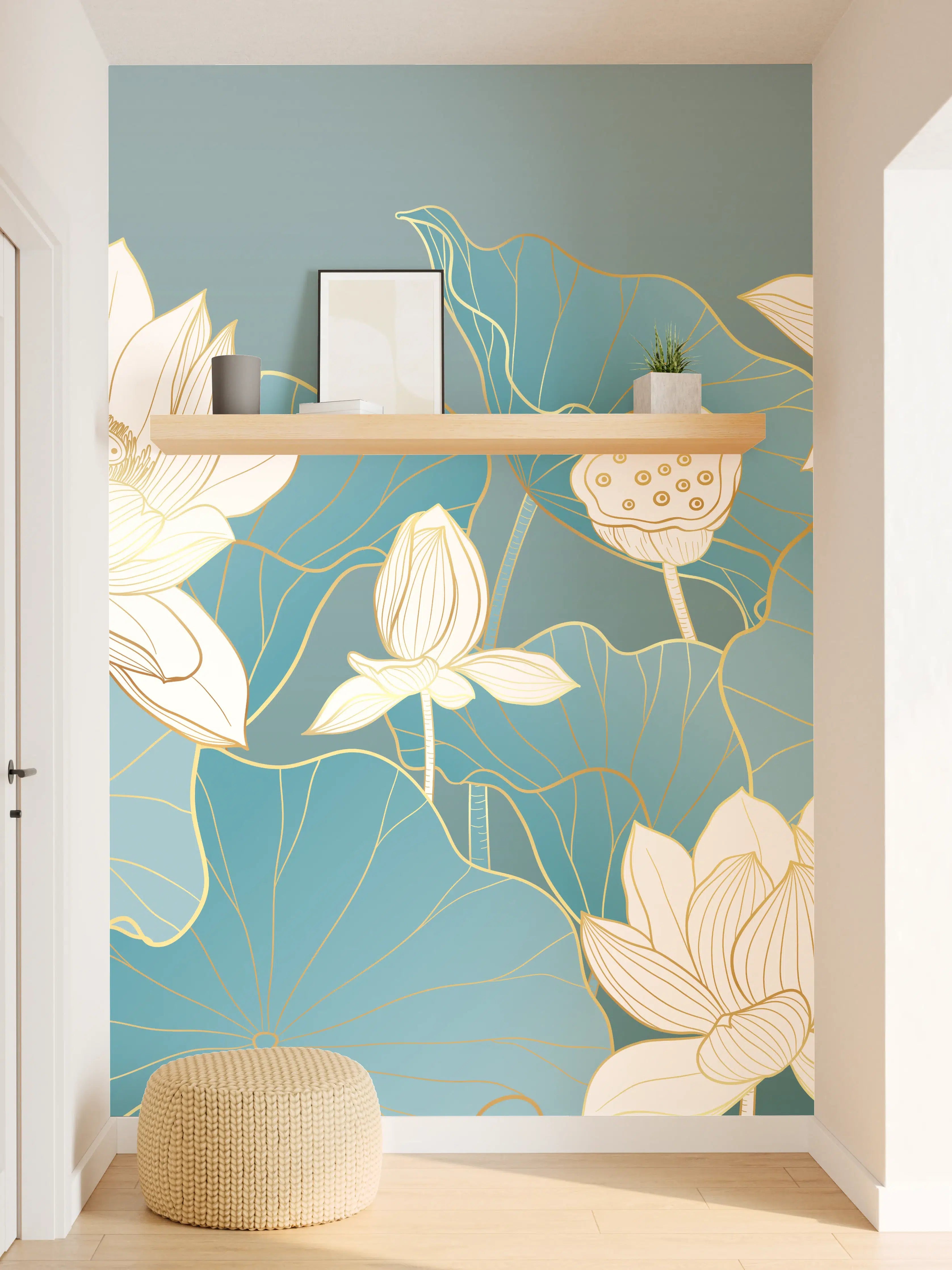 Wandverkleidung Flur - Graue Lotus im stillen Wasser