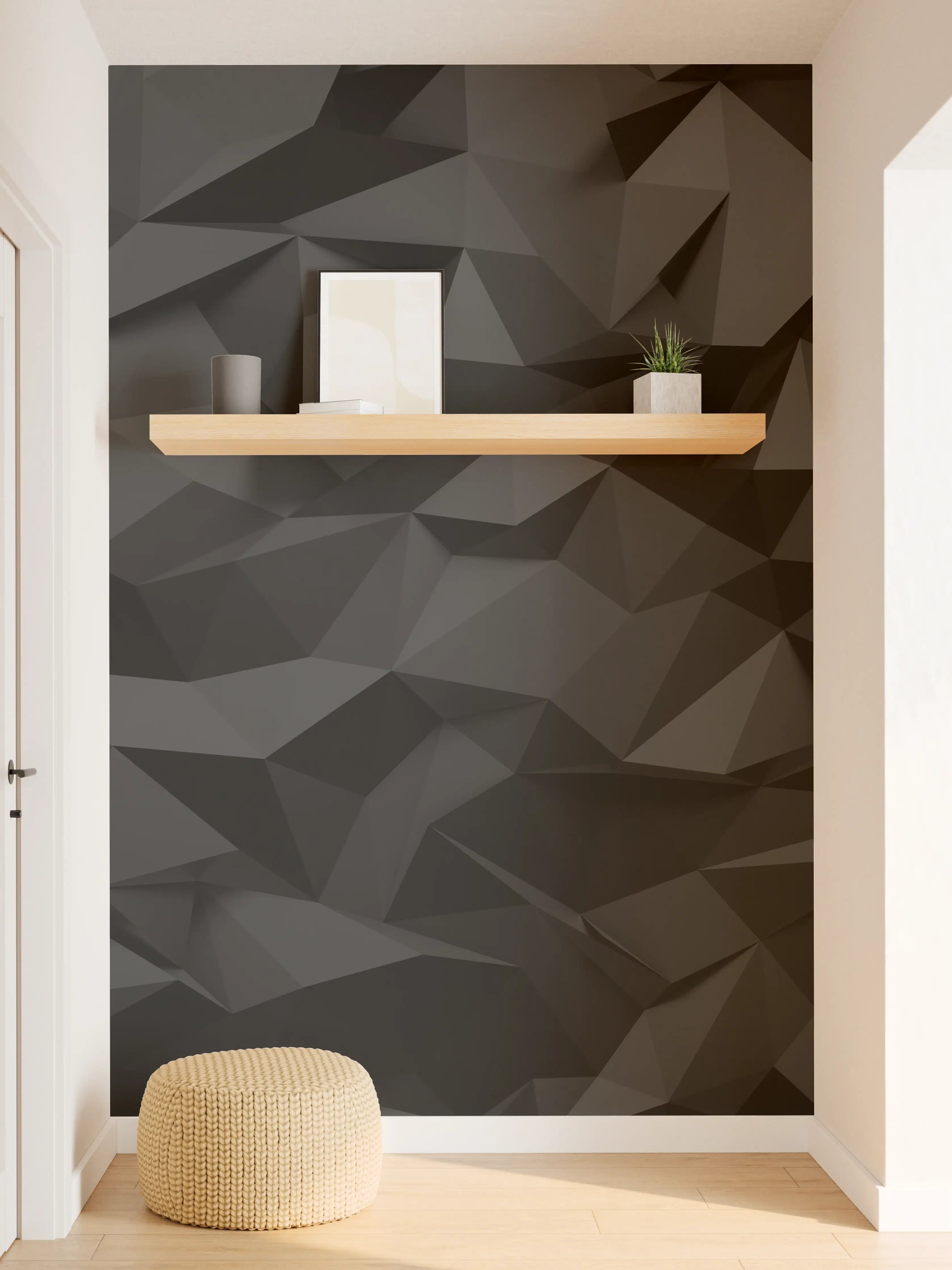 Wandverkleidung Flur - Graue Musterwand mit weißen geometrischen Formen