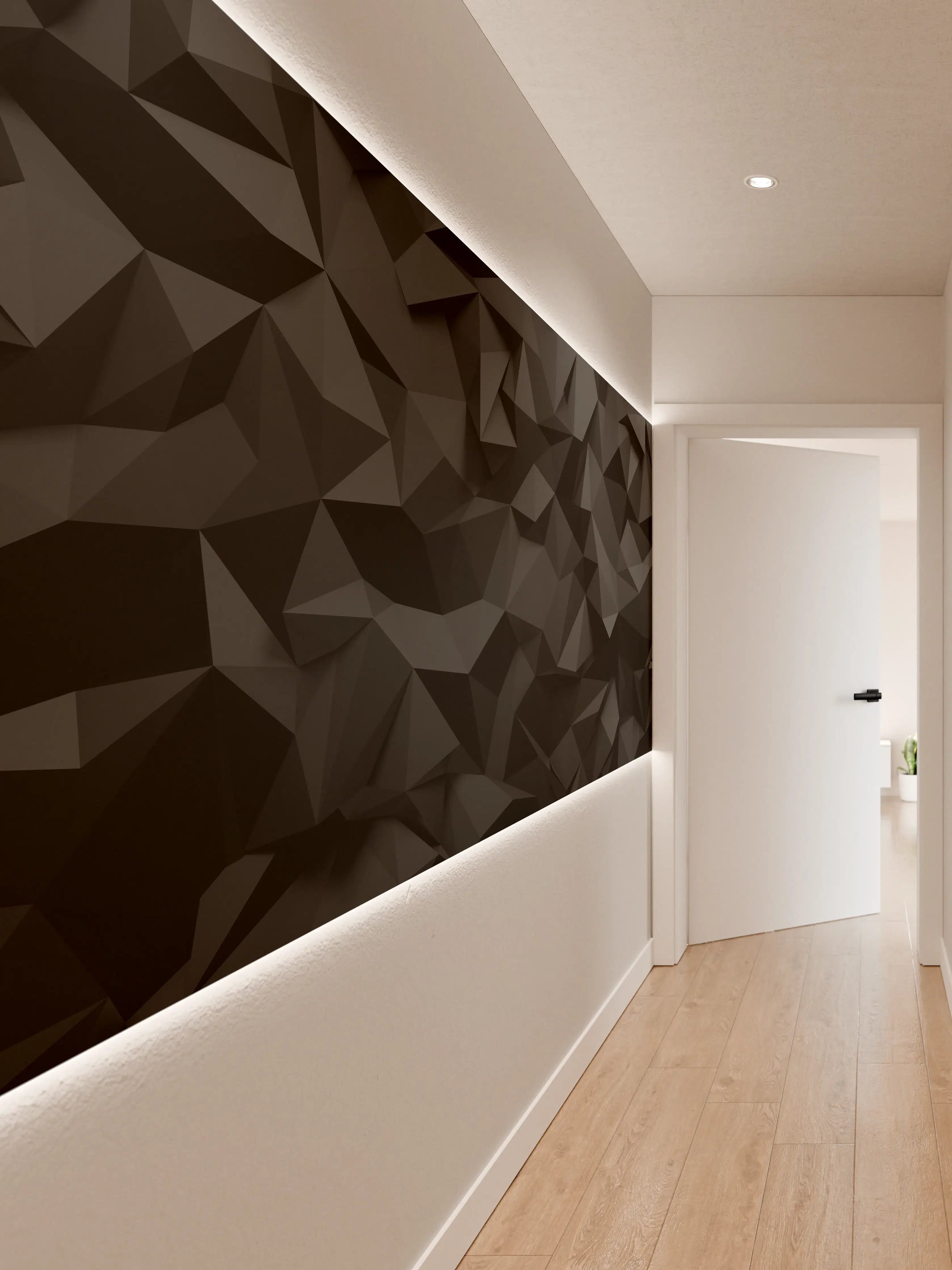 Wandverkleidung Flur - Graue Musterwand mit weißen geometrischen Formen
