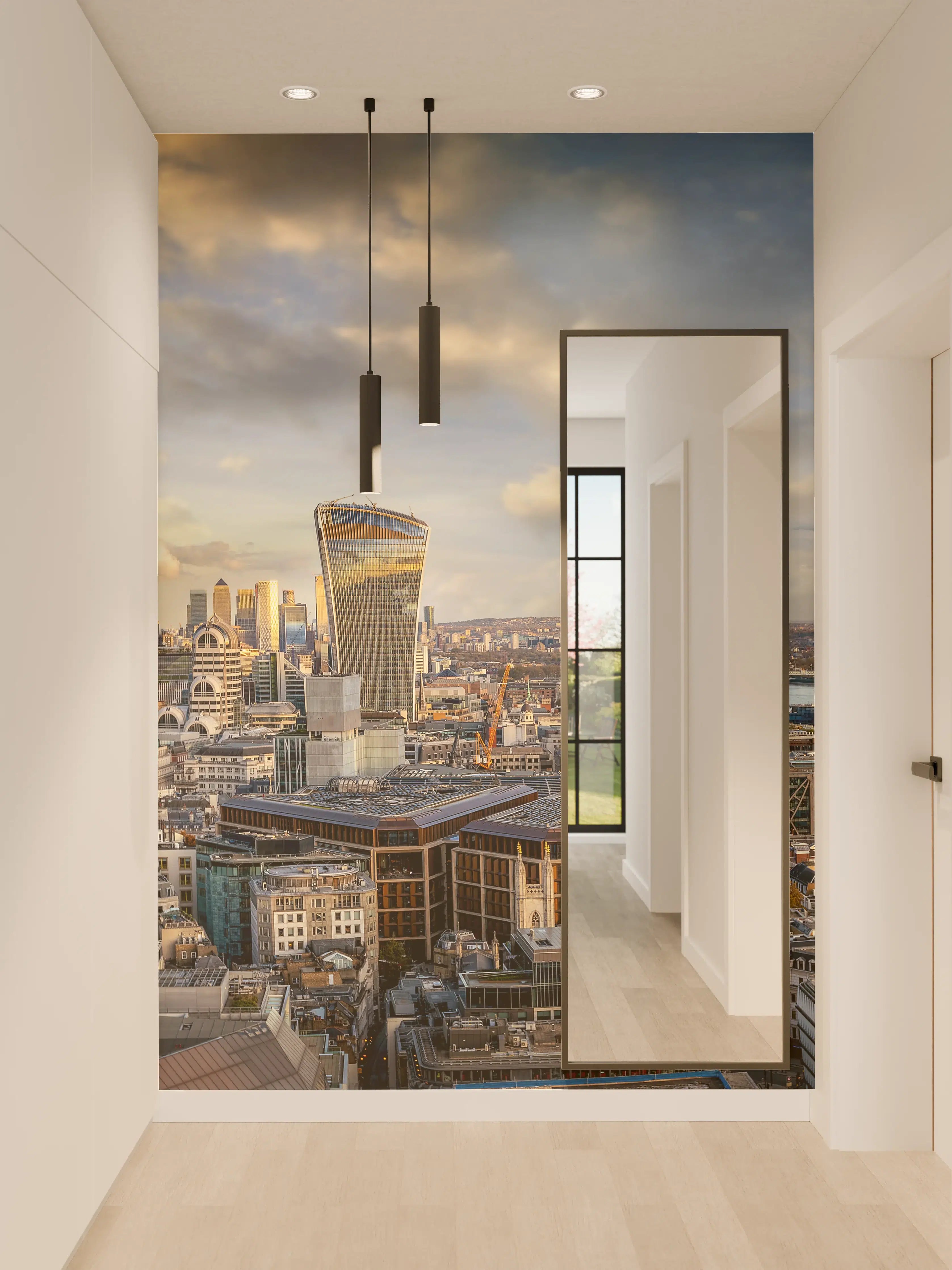 Wandverkleidung Flur - Graue Silhouetten im Sonnenuntergang