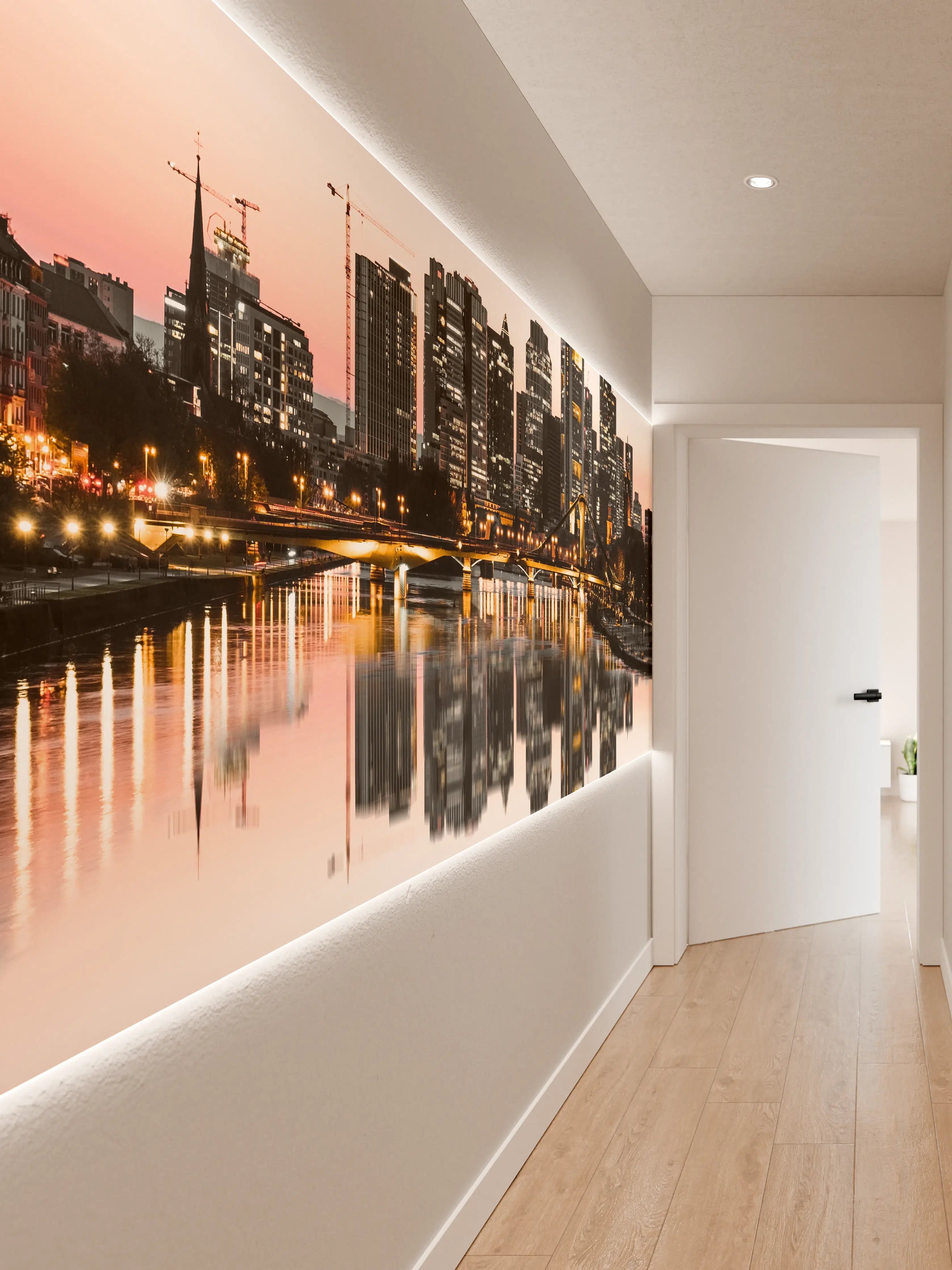 Wandverkleidung Flur - Graue Silhouetten im goldenen Abendlicht