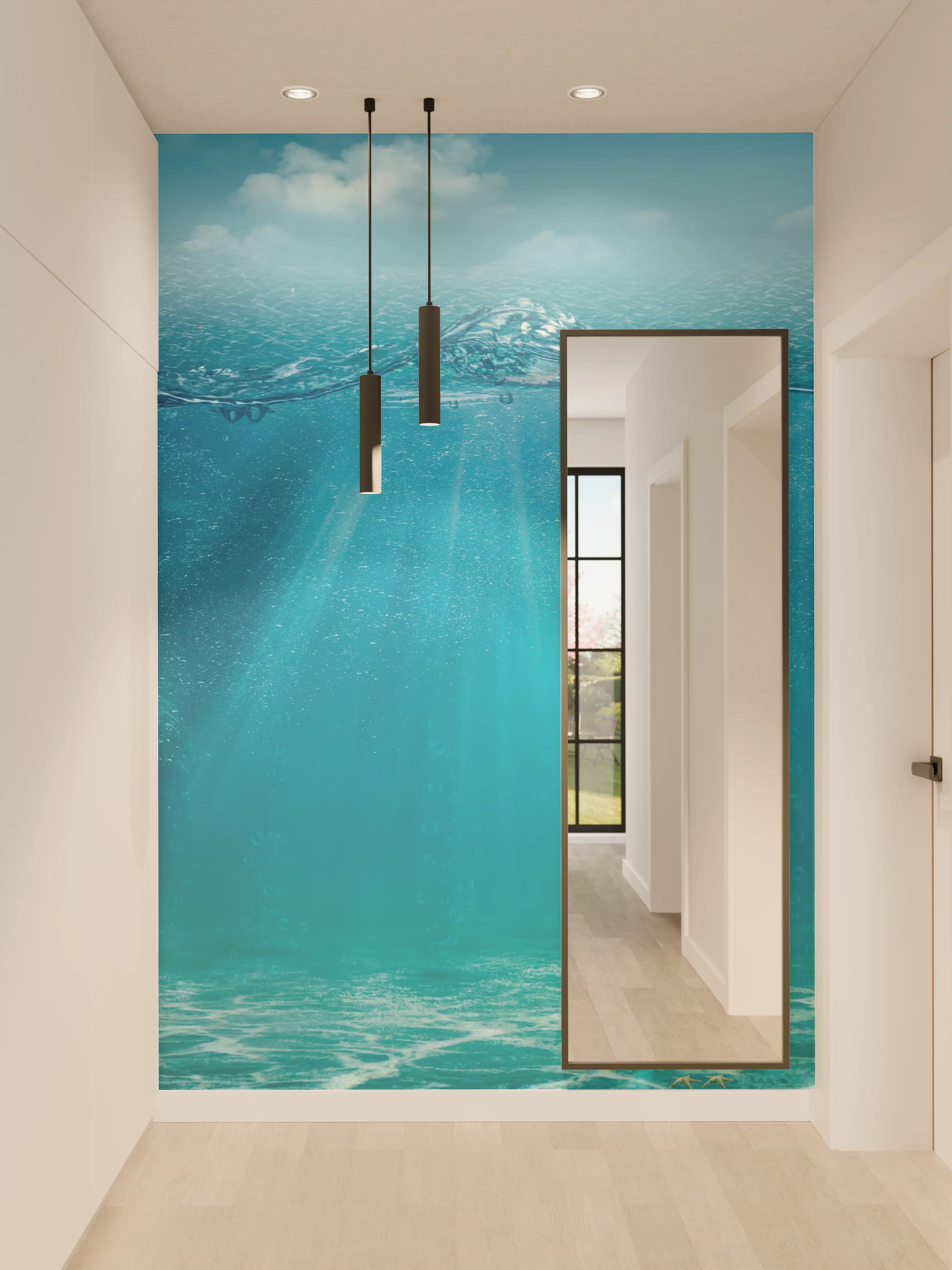 Wandverkleidung Flur - Graue Sonnenstrahlen in stiller Unterwasserwelt