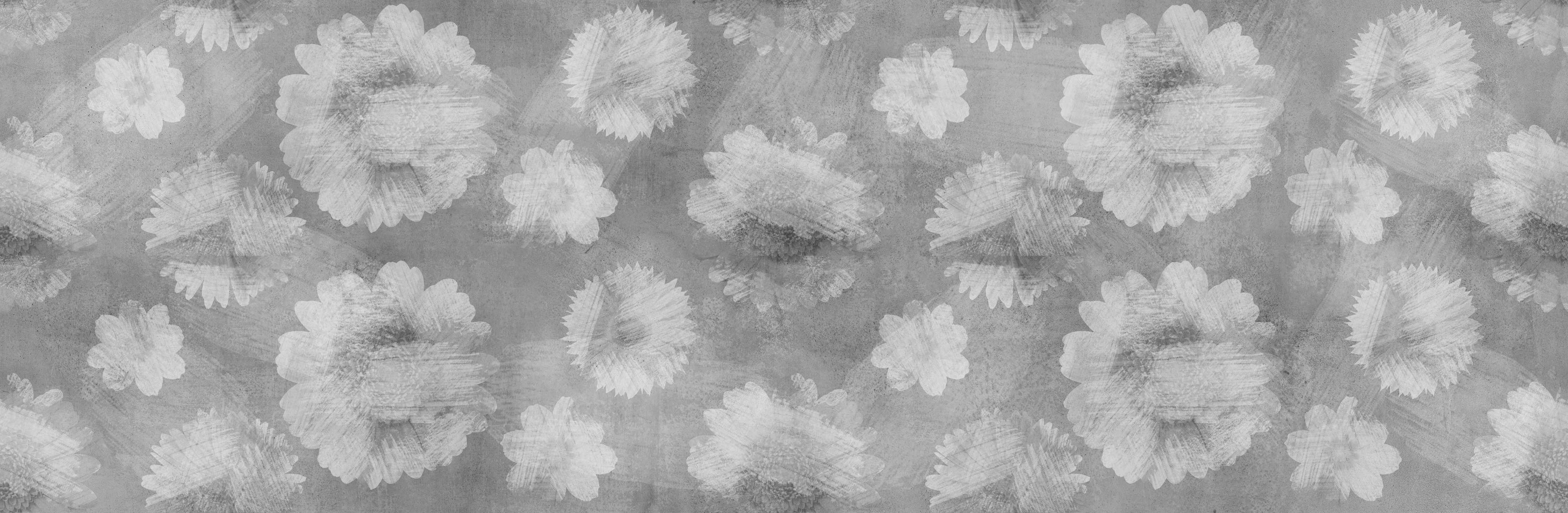 Wandverkleidung Flur-Graue Zement Wand mit weißem Blumenmuster