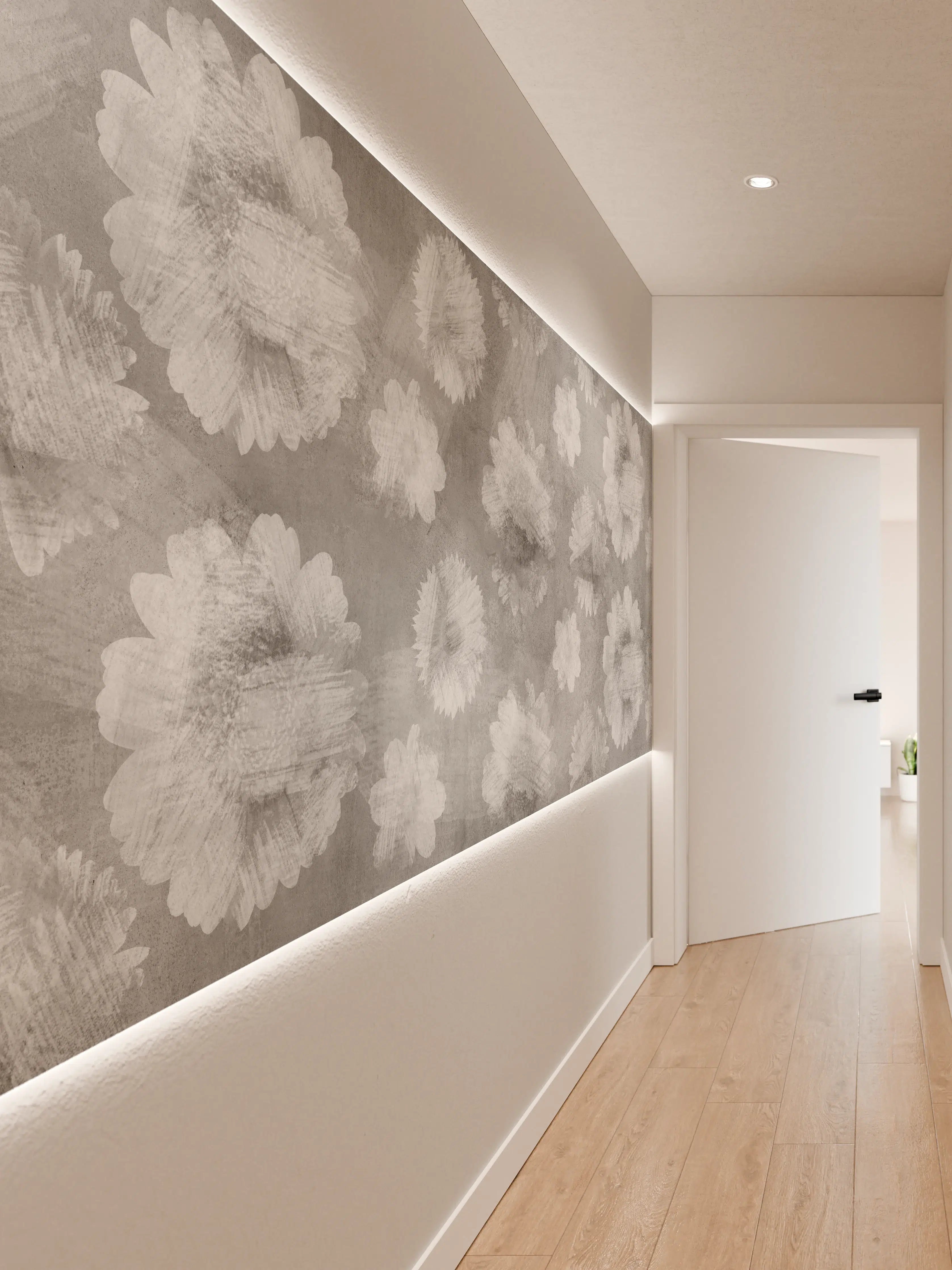 Wandverkleidung Flur - Graue Zement Wand mit weißem Blumenmuster