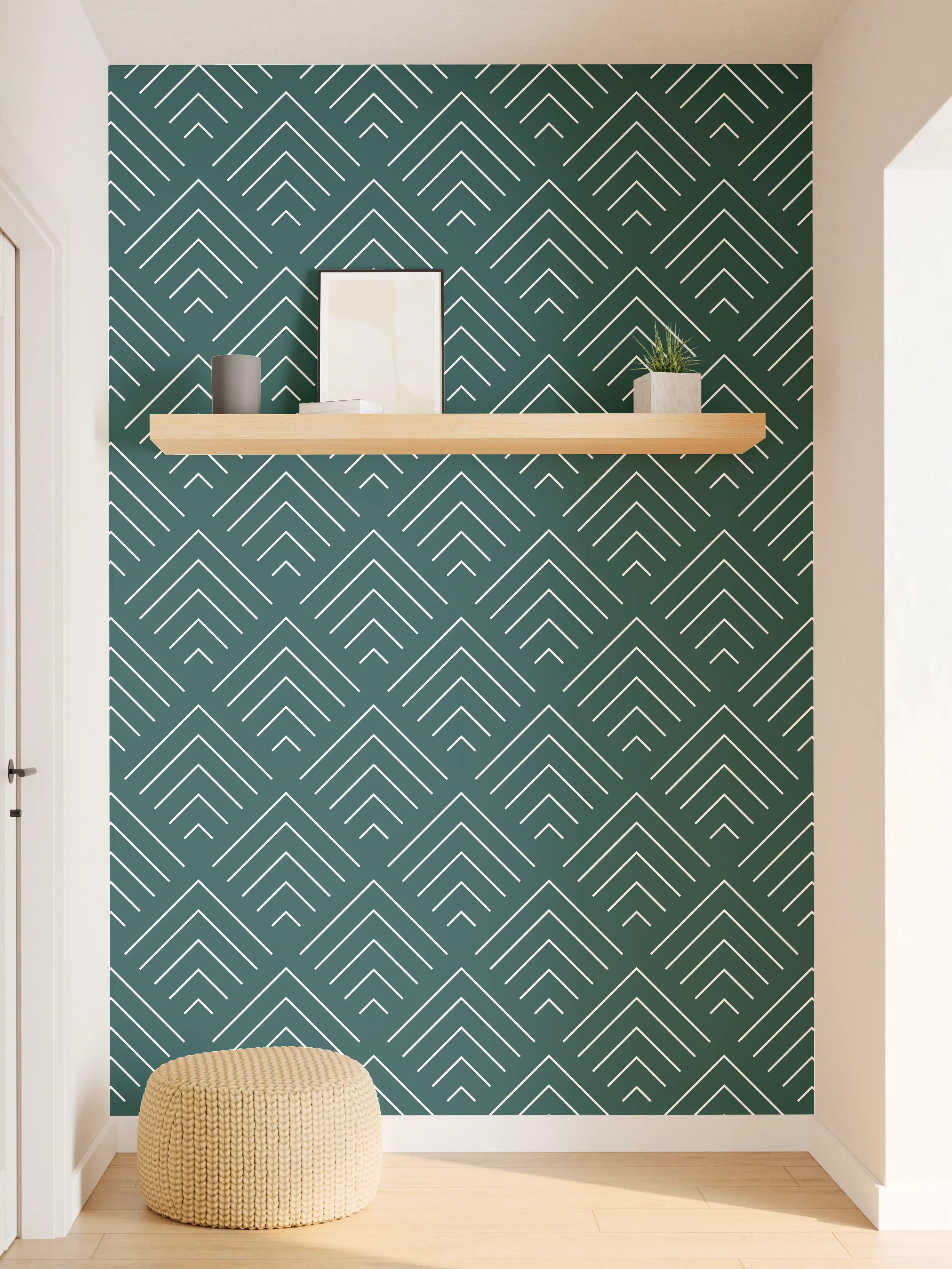 Wandverkleidung Flur - Graue geometrische Tapete im Weißton