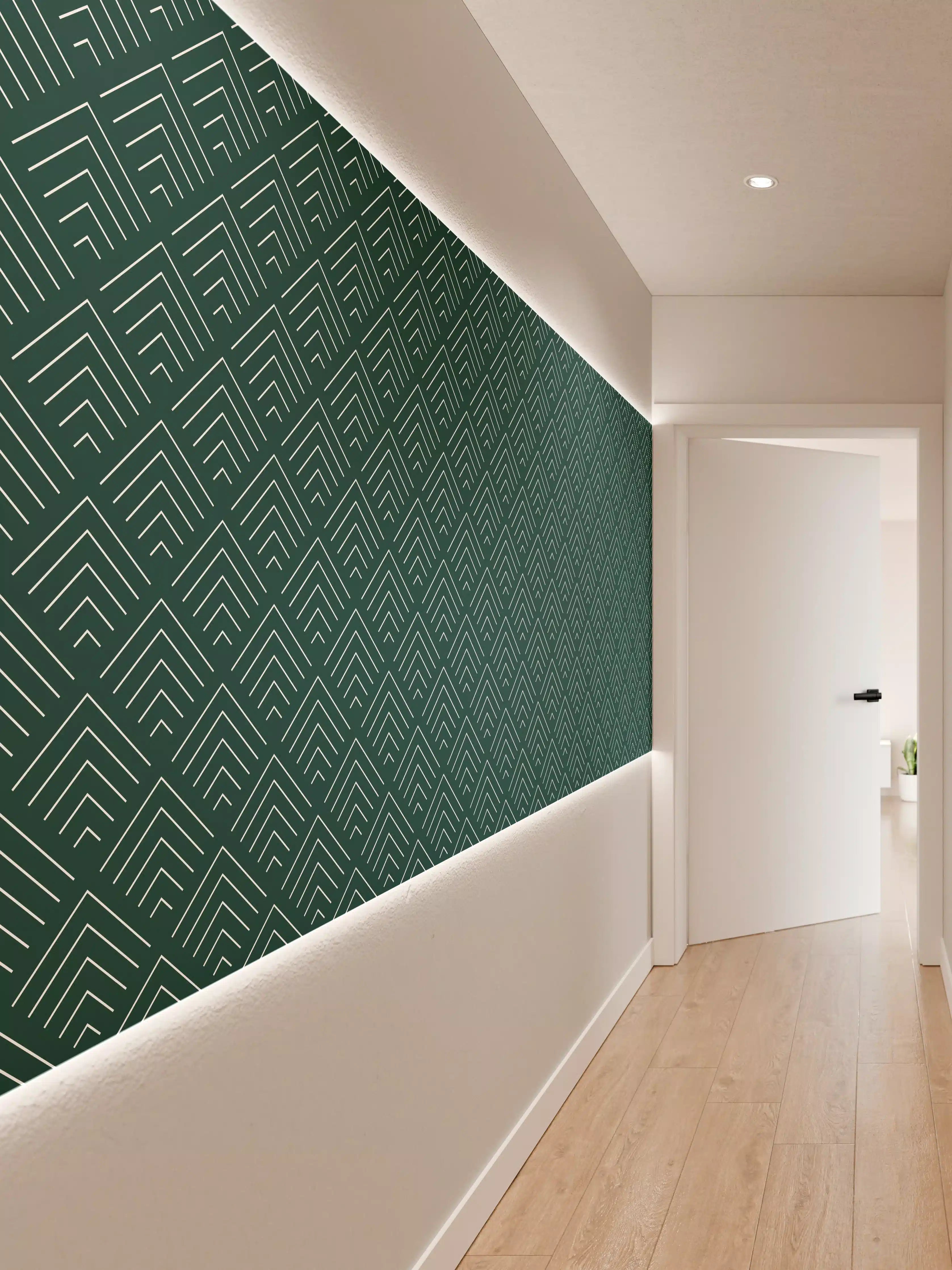 Wandverkleidung Flur - Graue geometrische Tapete im Weißton