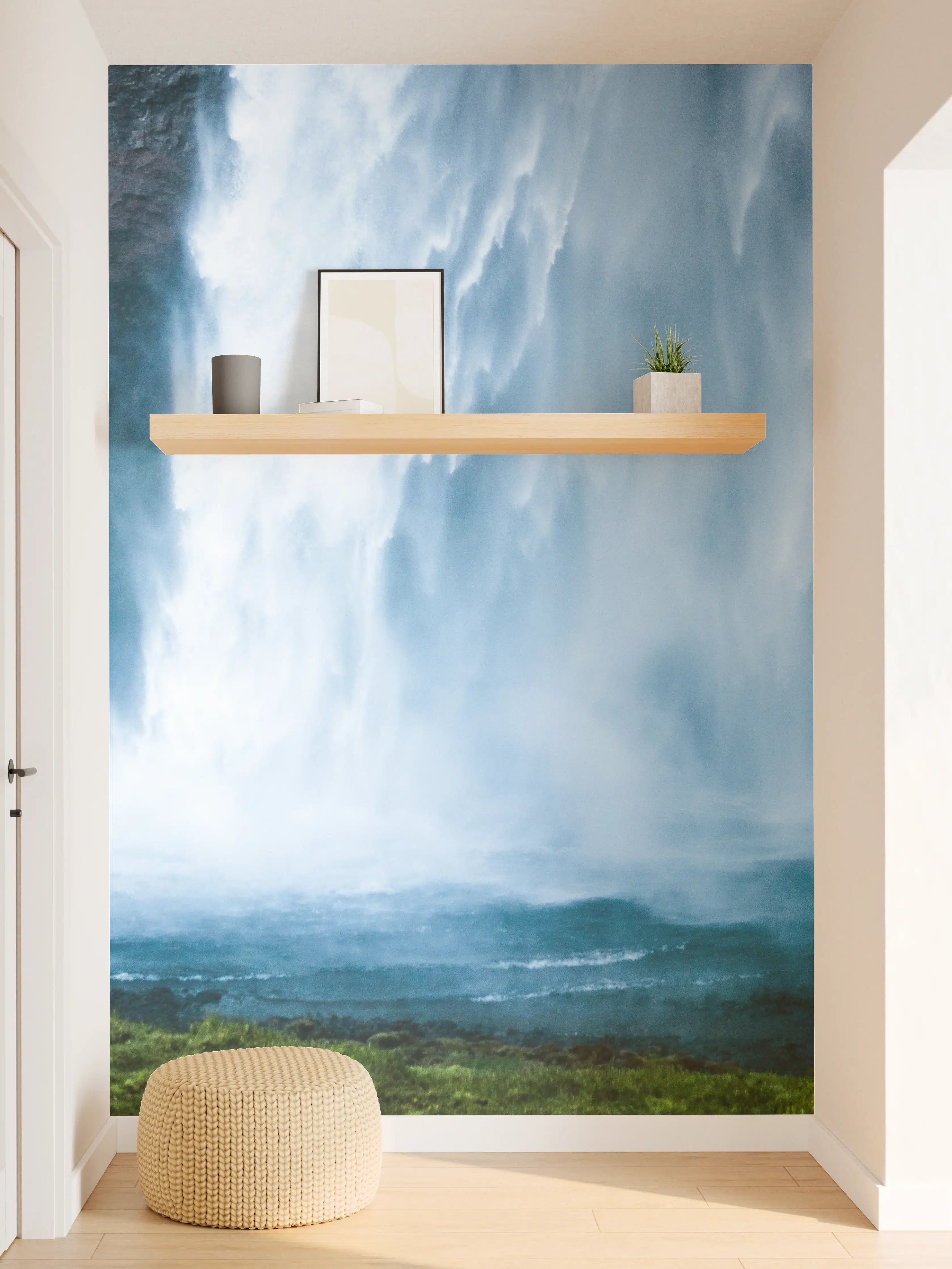 Wandverkleidung Flur - Grauer Wasserfall im weißen Dunst