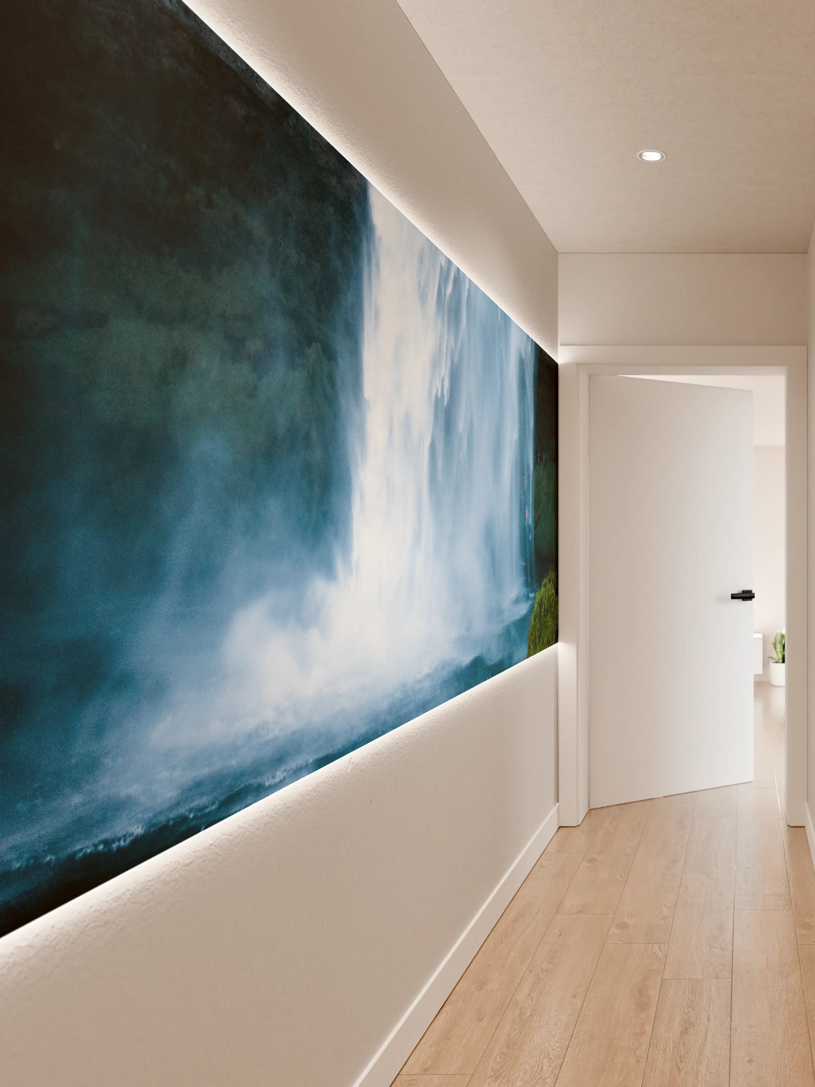 Wandverkleidung Flur - Grauer Wasserfall im weißen Dunst