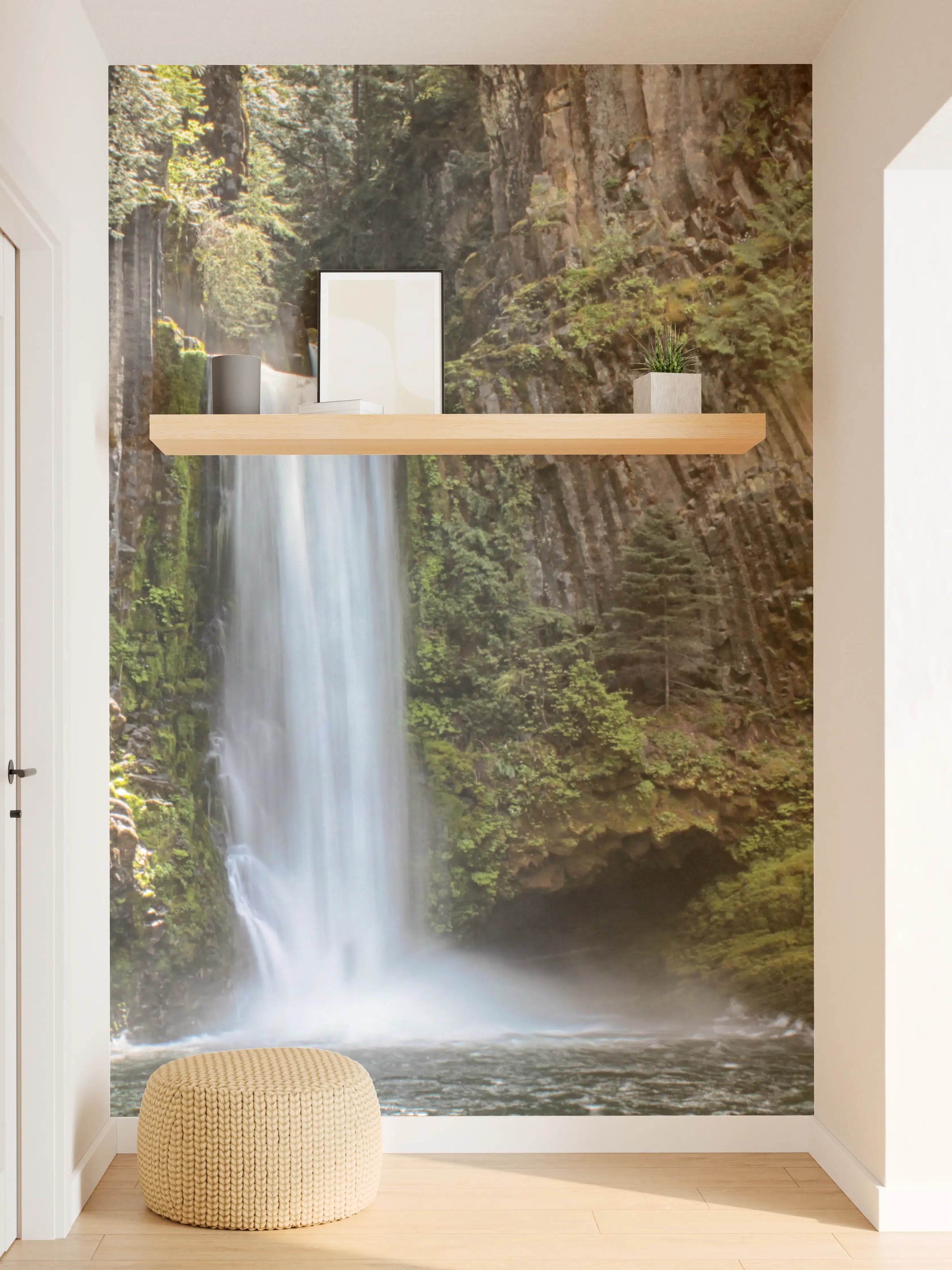 Wandverkleidung Flur - Grauer Wasserfall im weißen Naturtraum