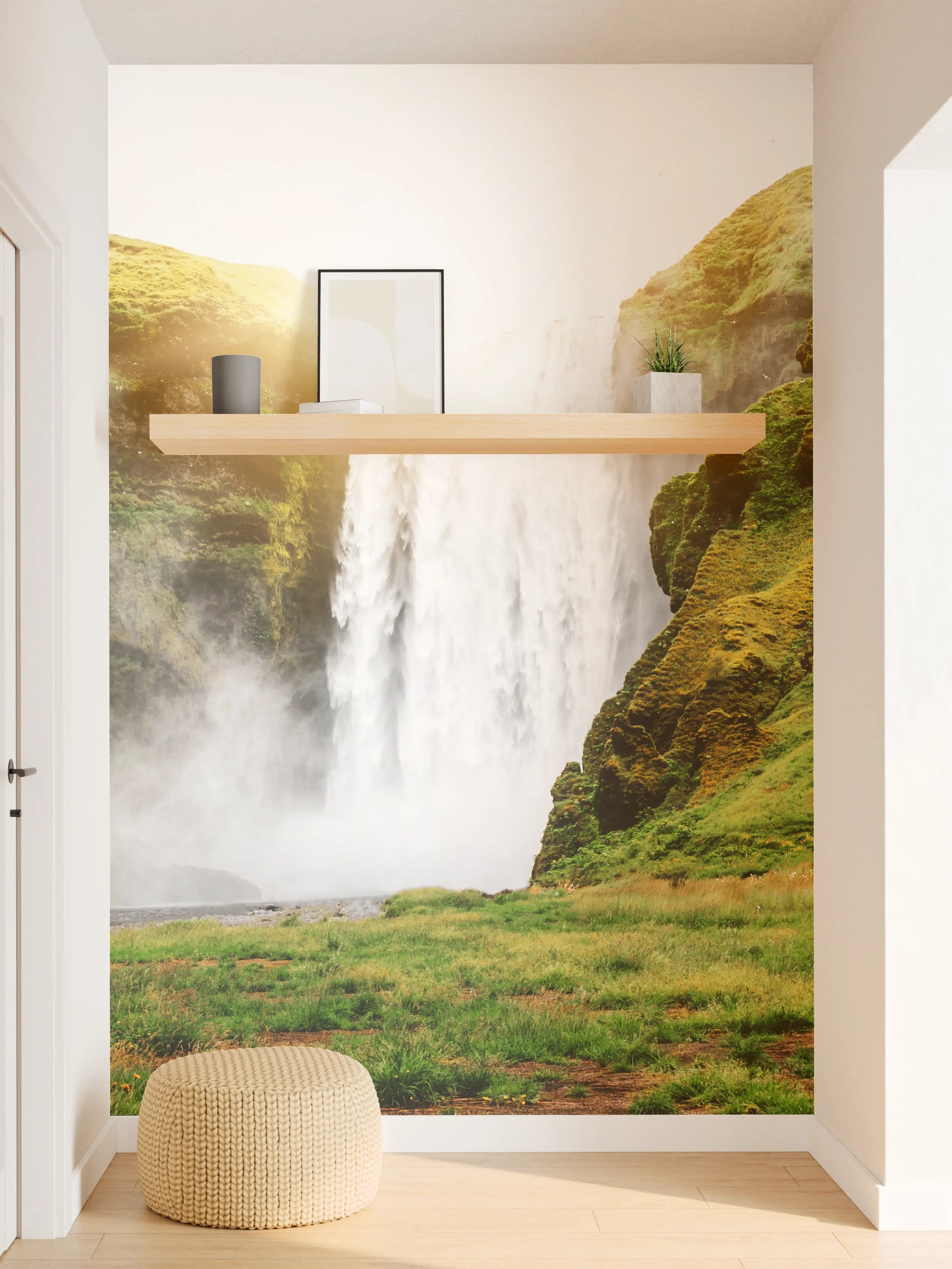 Wandverkleidung Flur - Grauer Wasserfall in Islands Weißen