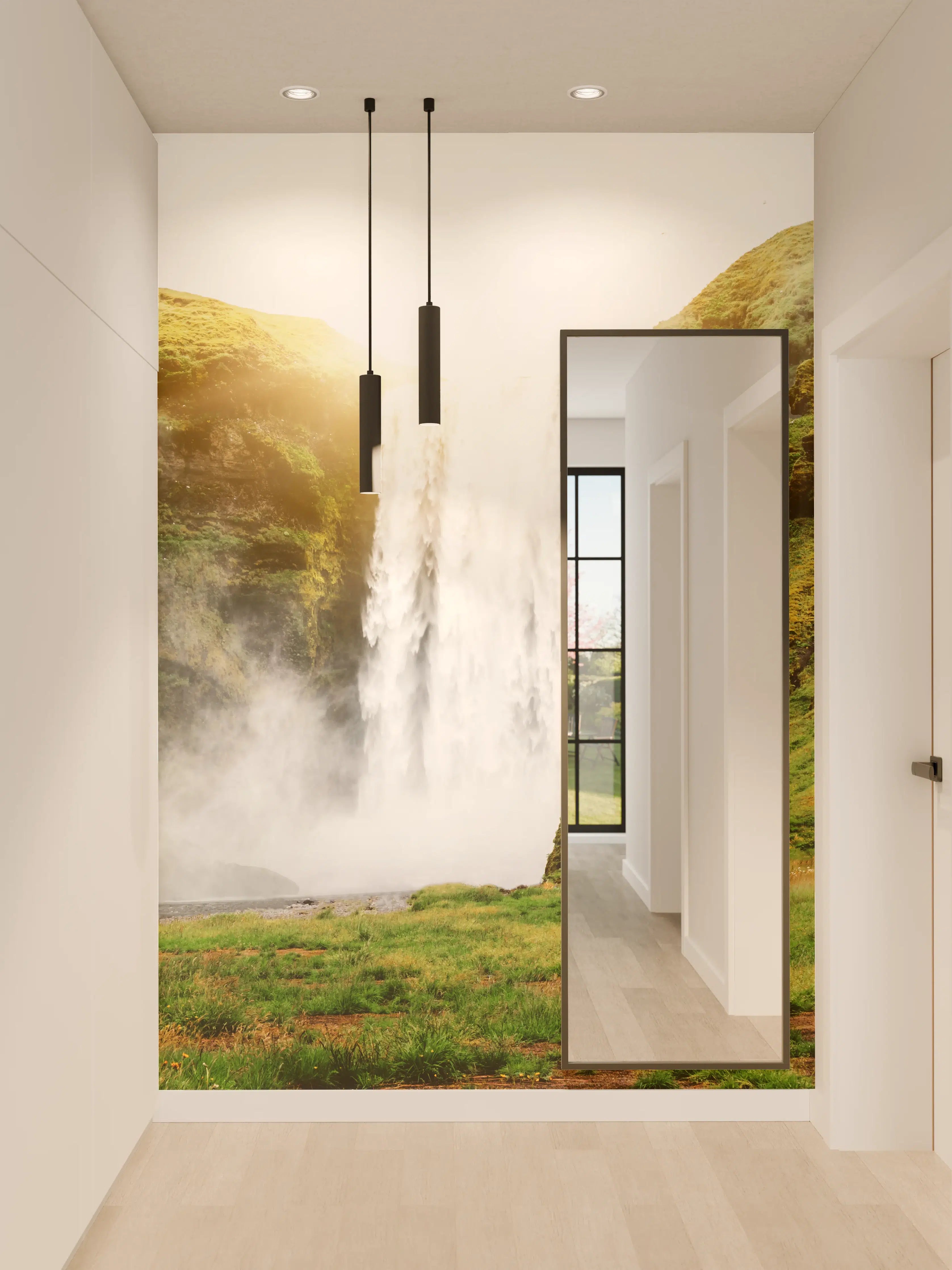 Wandverkleidung Flur - Grauer Wasserfall in Islands Weißen