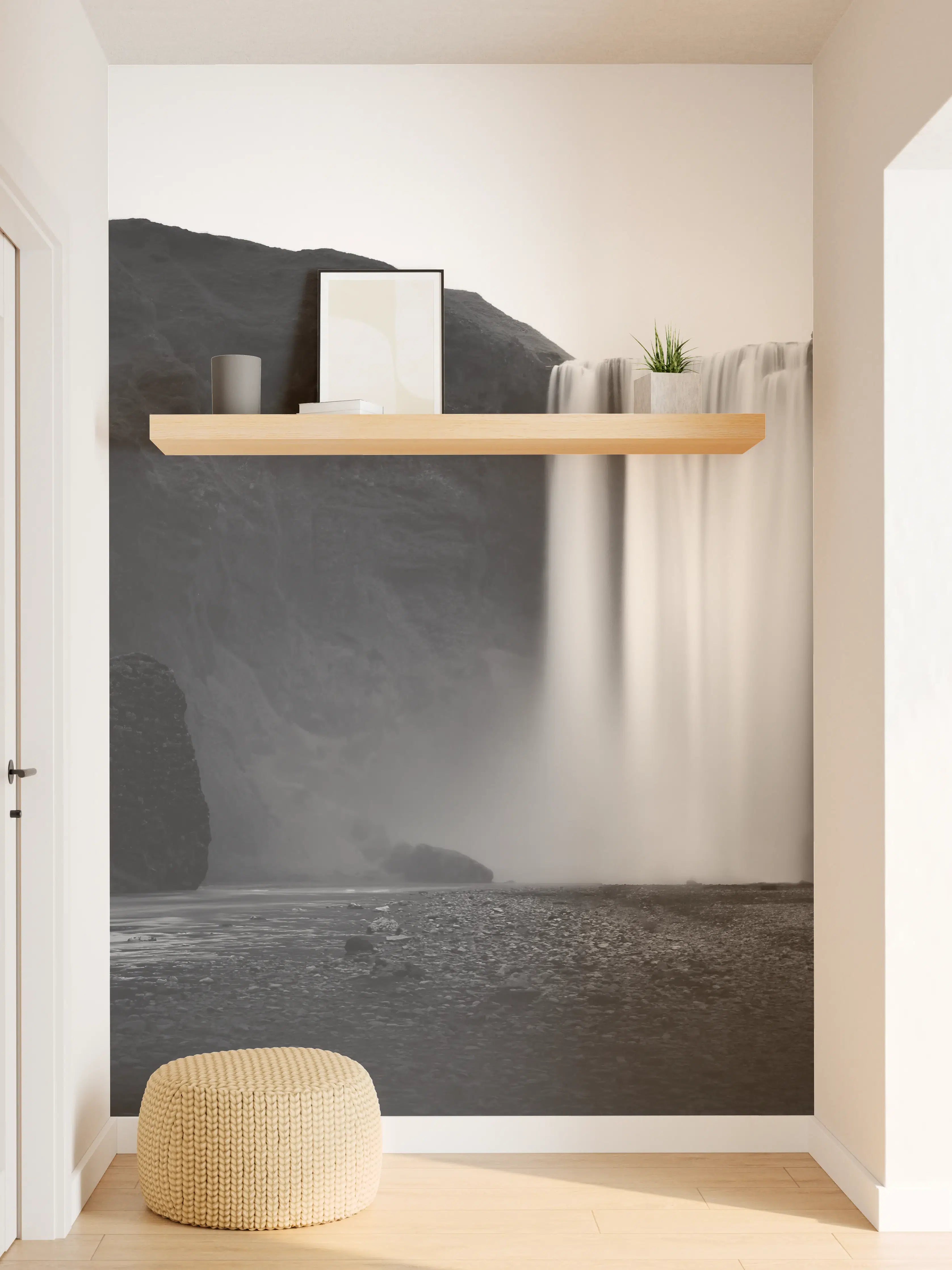 Wandverkleidung Flur - Grauer Wasserfall in Schwarz-Weiß