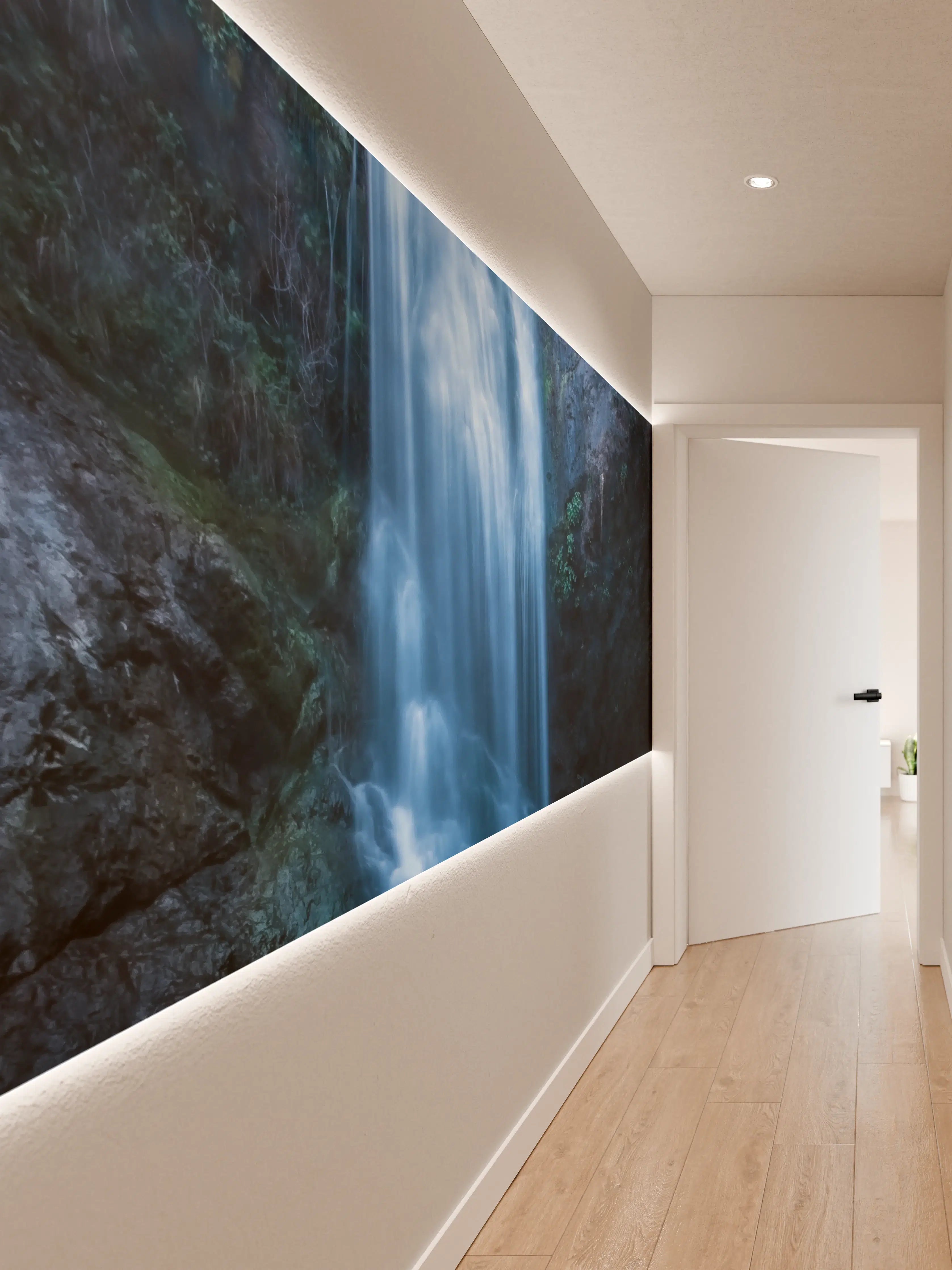 Wandverkleidung Flur - Grauer Wasserfall in nebelhafter Natur