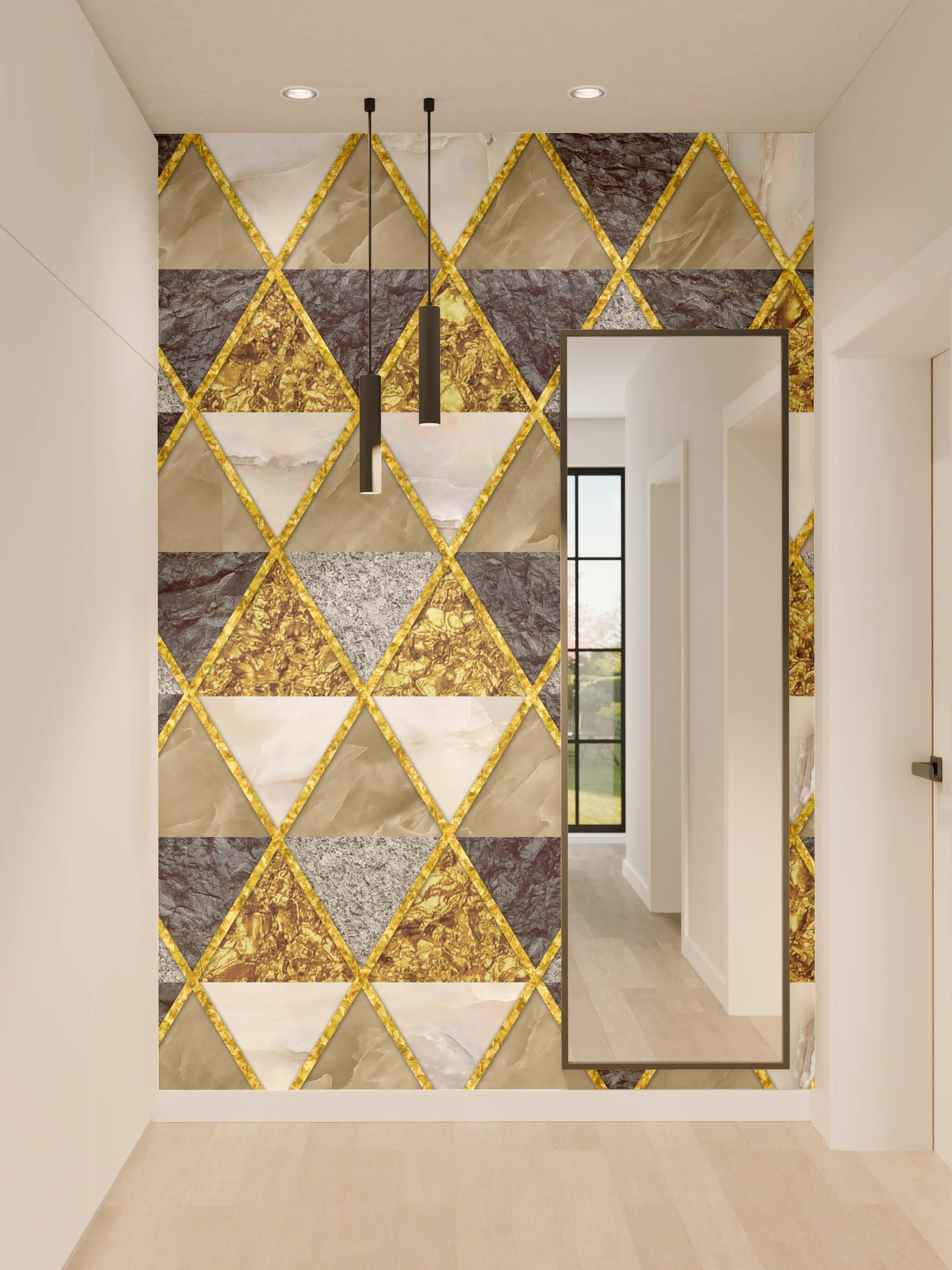 Wandverkleidung Flur - Graues Mosaik mit Goldakzenten
