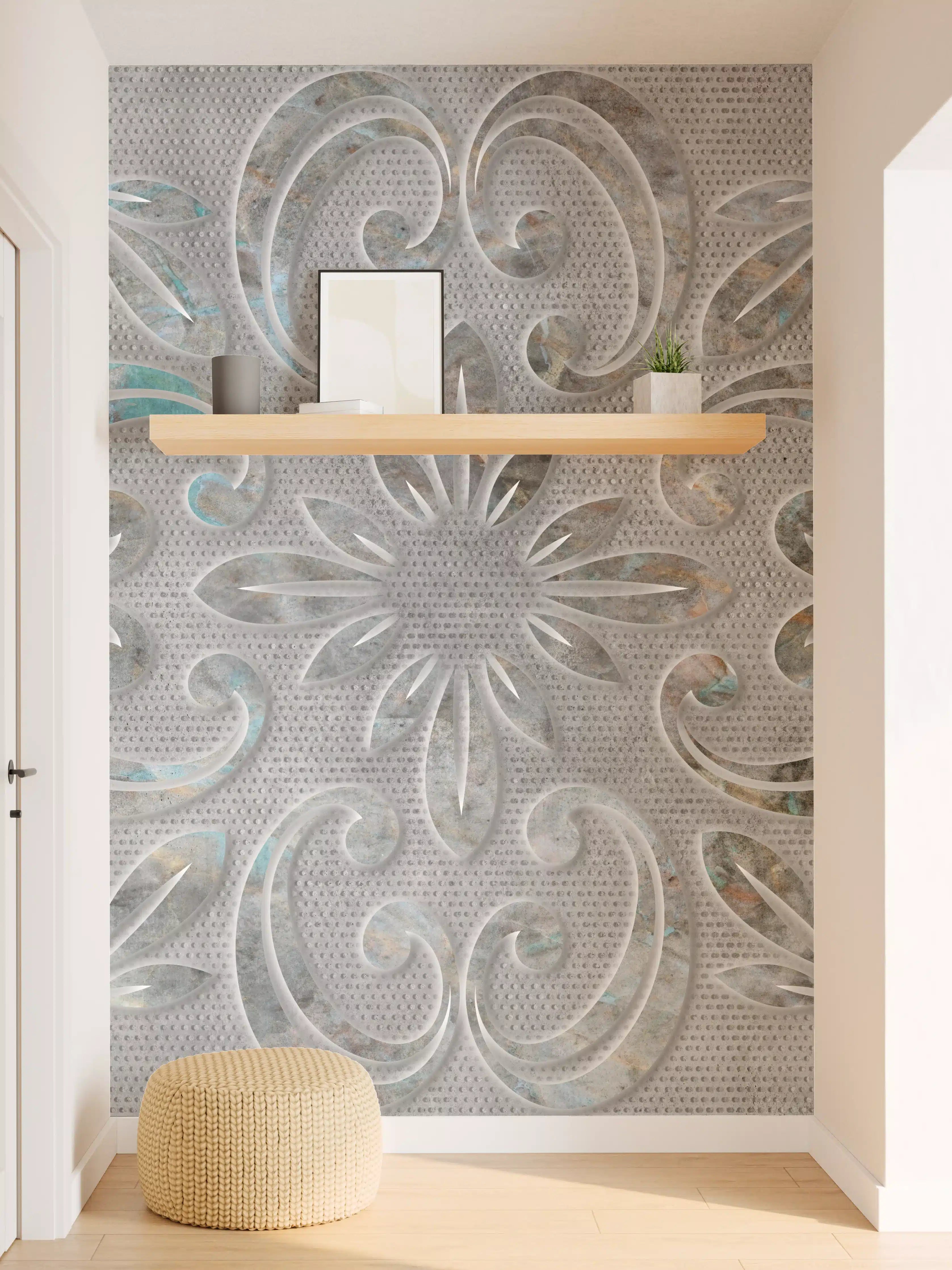 Wandverkleidung Flur - Graues Ornamentmuster - Zementwandtextur
