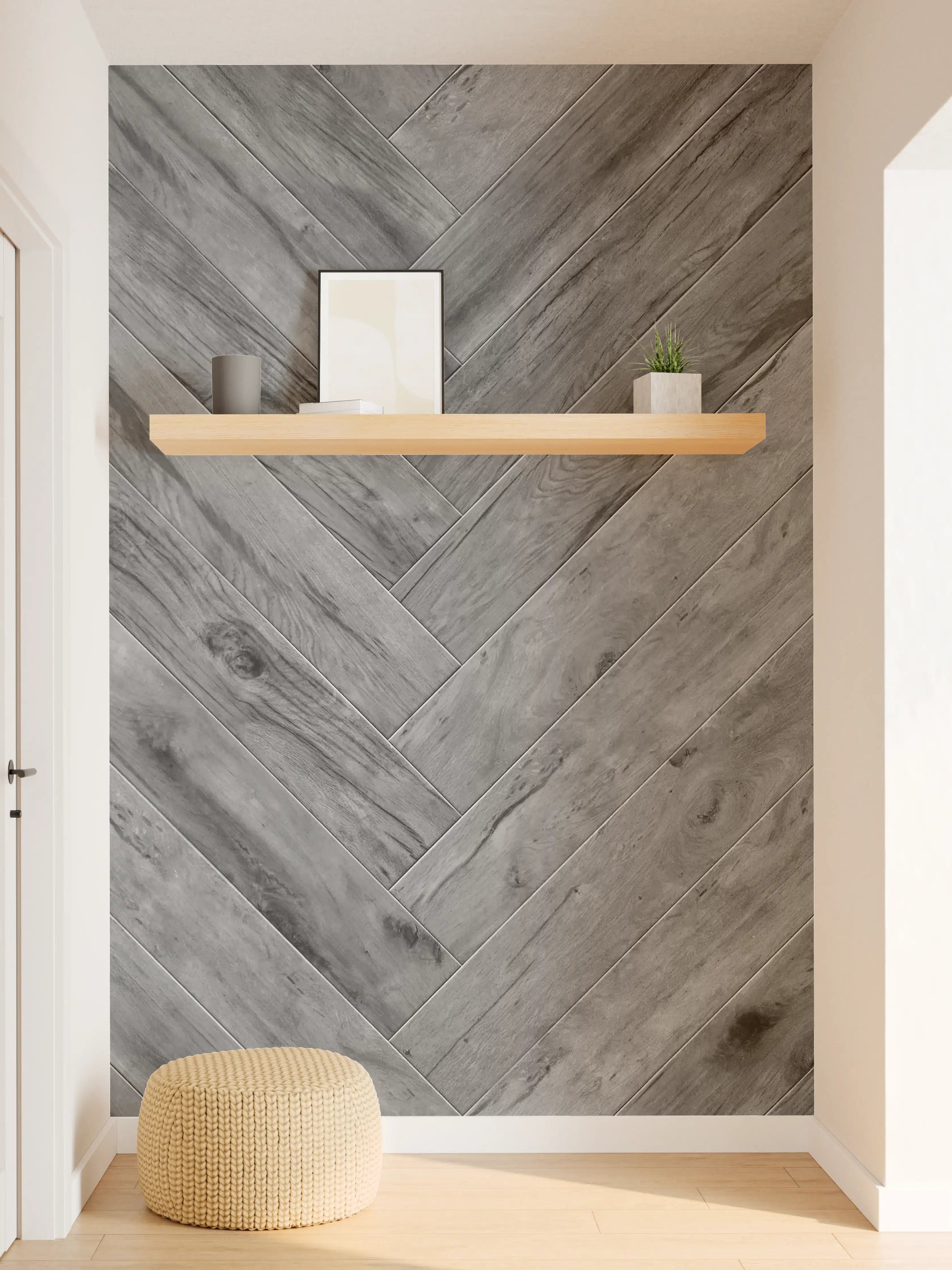 Wandverkleidung Flur - Graues Parkett in Wasserfalldesign