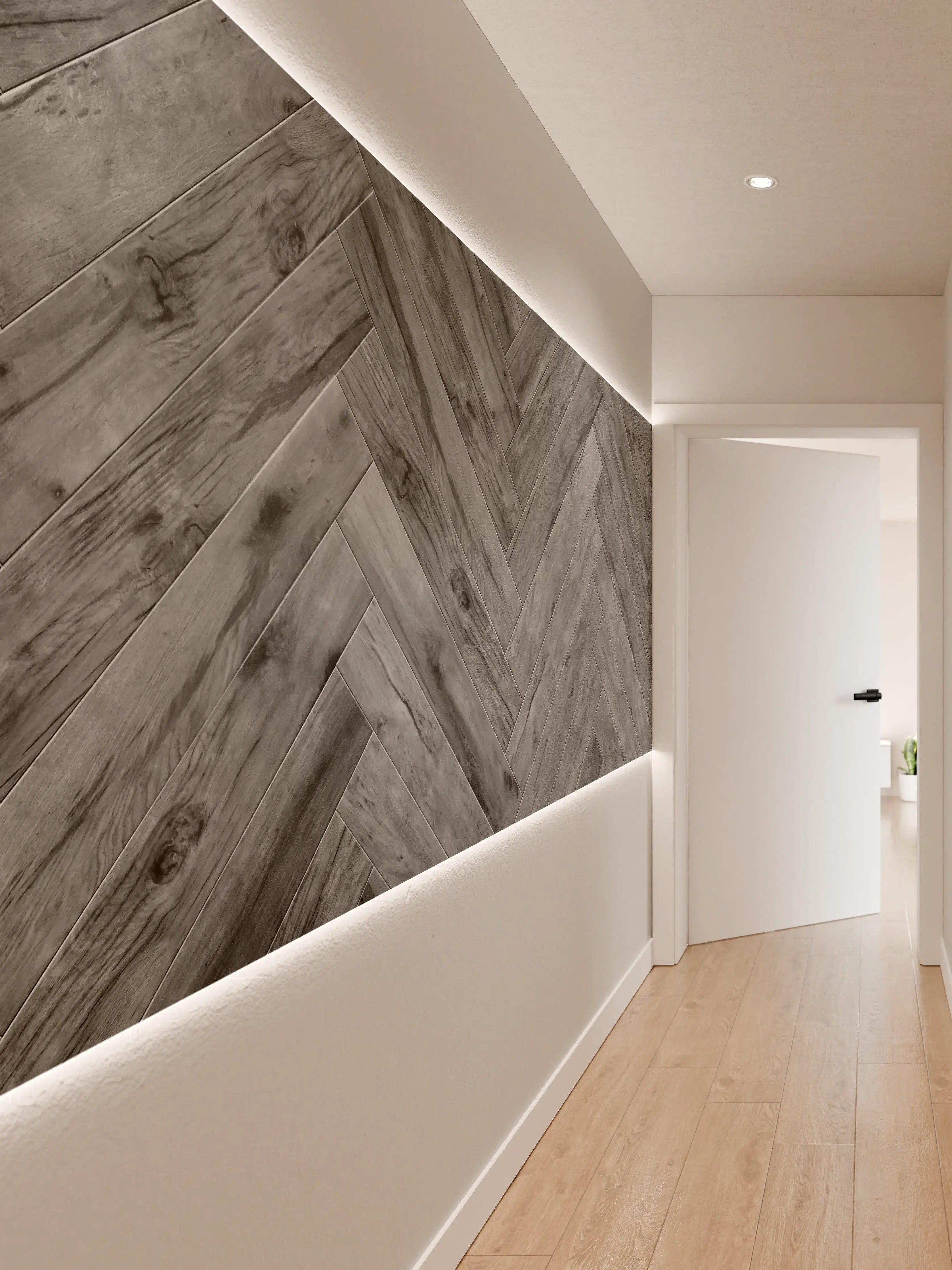 Wandverkleidung Flur - Graues Parkett in Wasserfalldesign