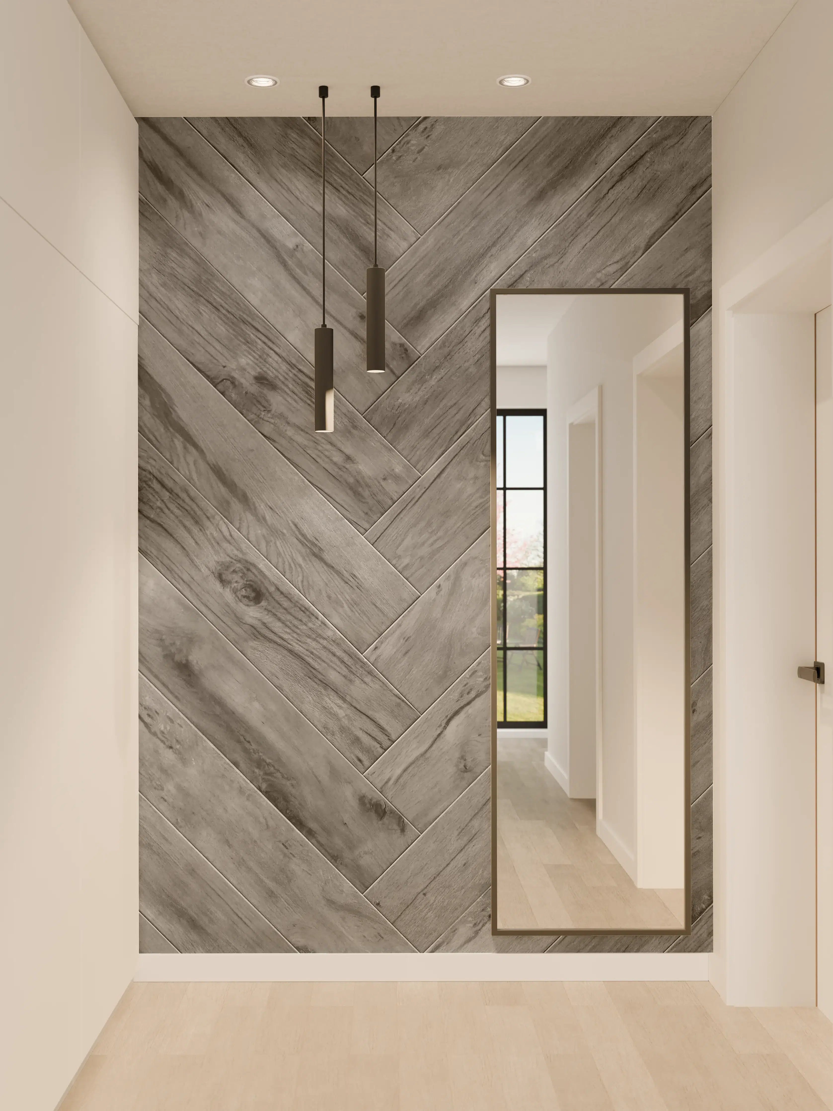 Wandverkleidung Flur - Graues Parkett in Wasserfalldesign