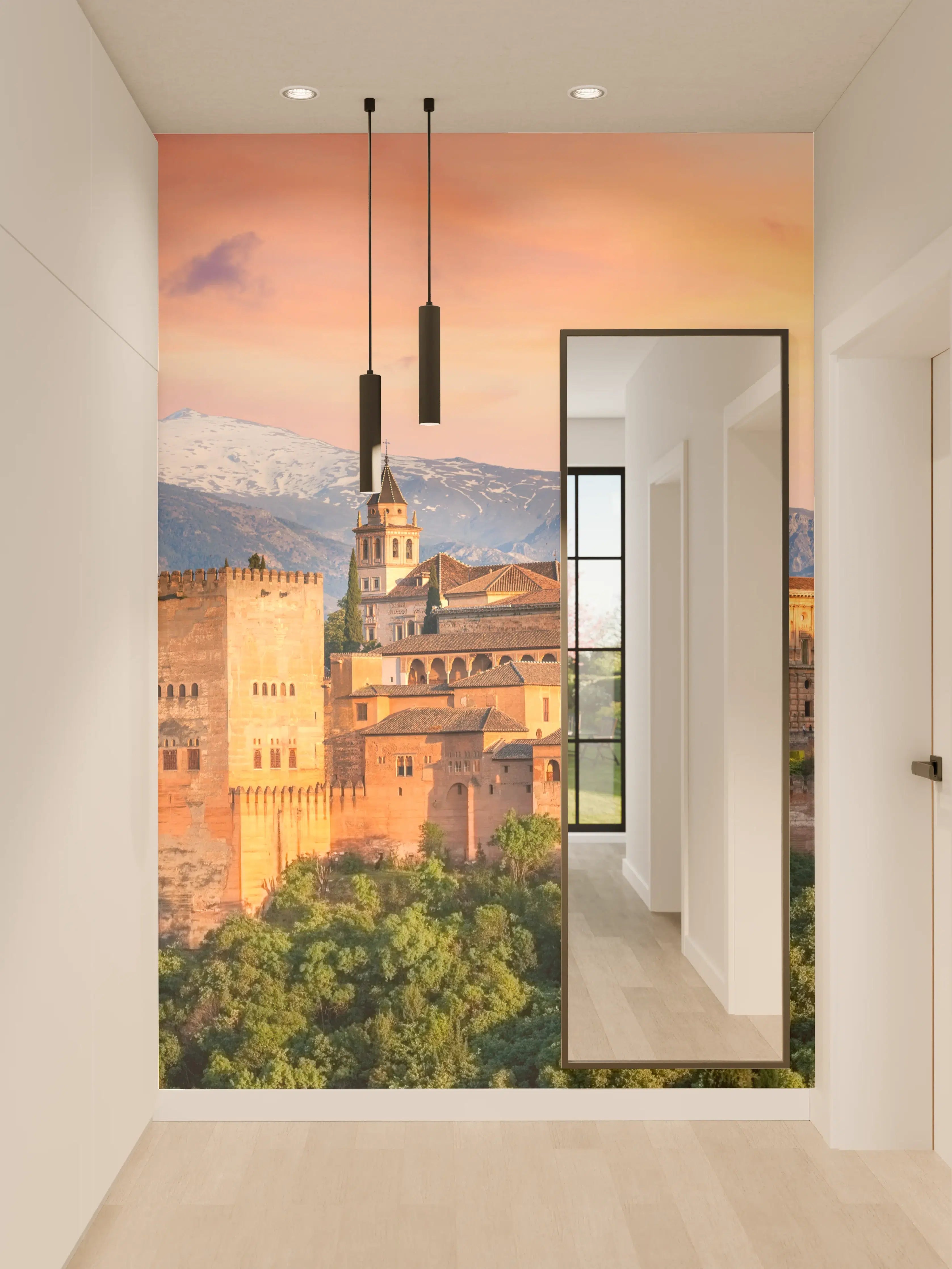 Wandverkleidung Flur - Graues Schloss im Abendlicht