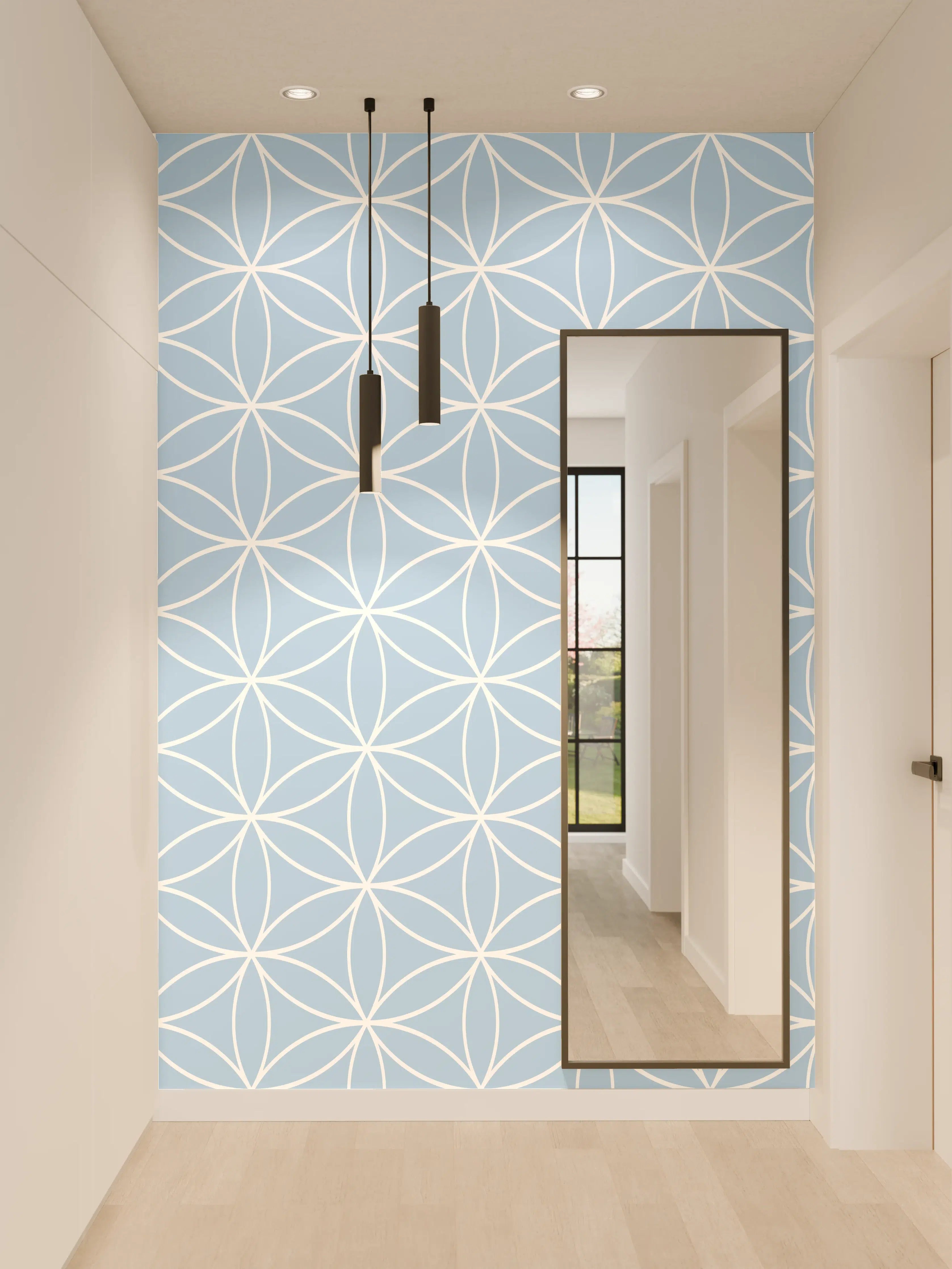 Wandverkleidung Flur - Graues und Blaues geometrisches Muster