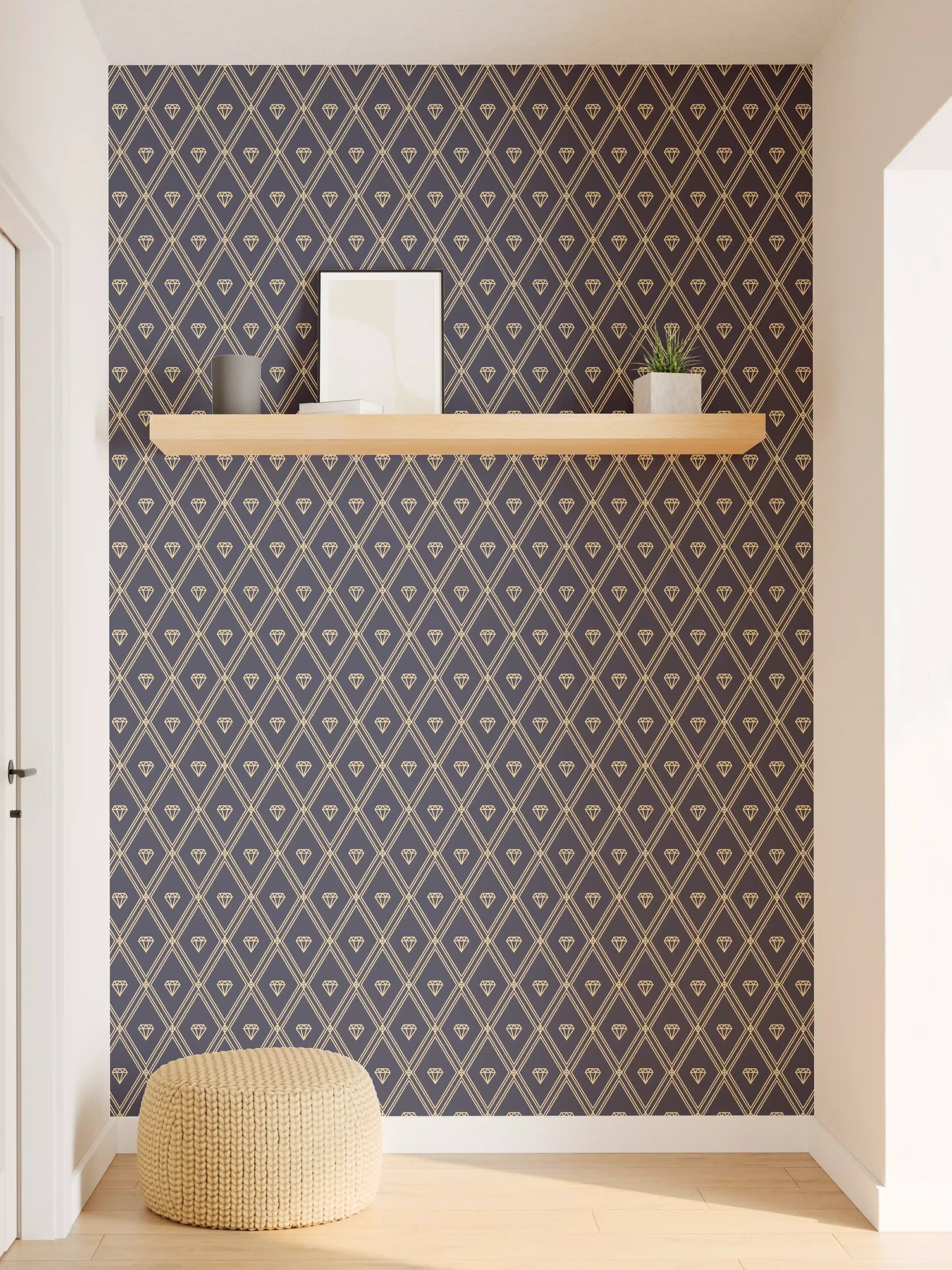 Wandverkleidung Flur - Graues und Dunkelblaues Geometrisches Design