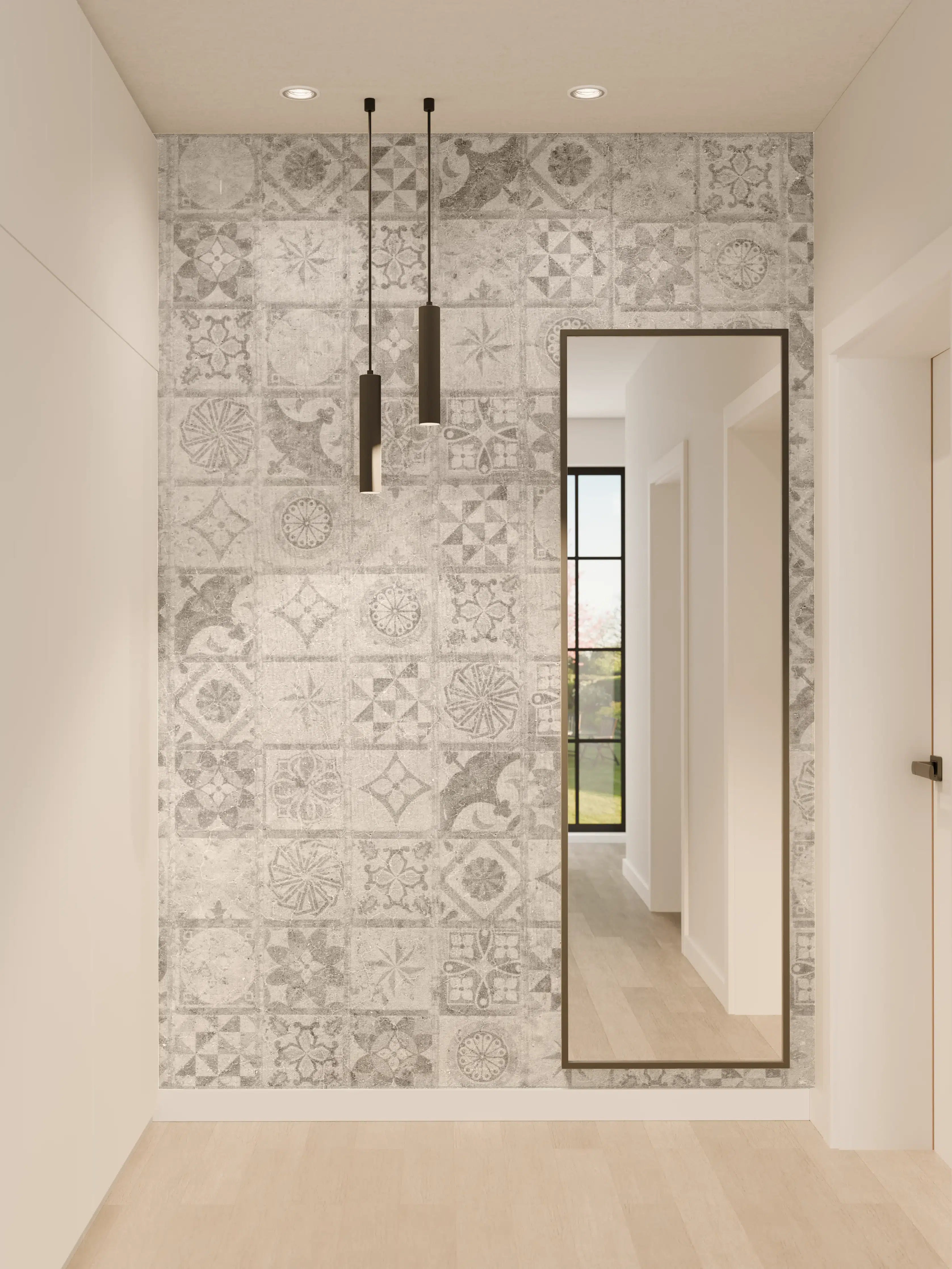 Wandverkleidung Flur - Graues weißes Mosaikmotiv