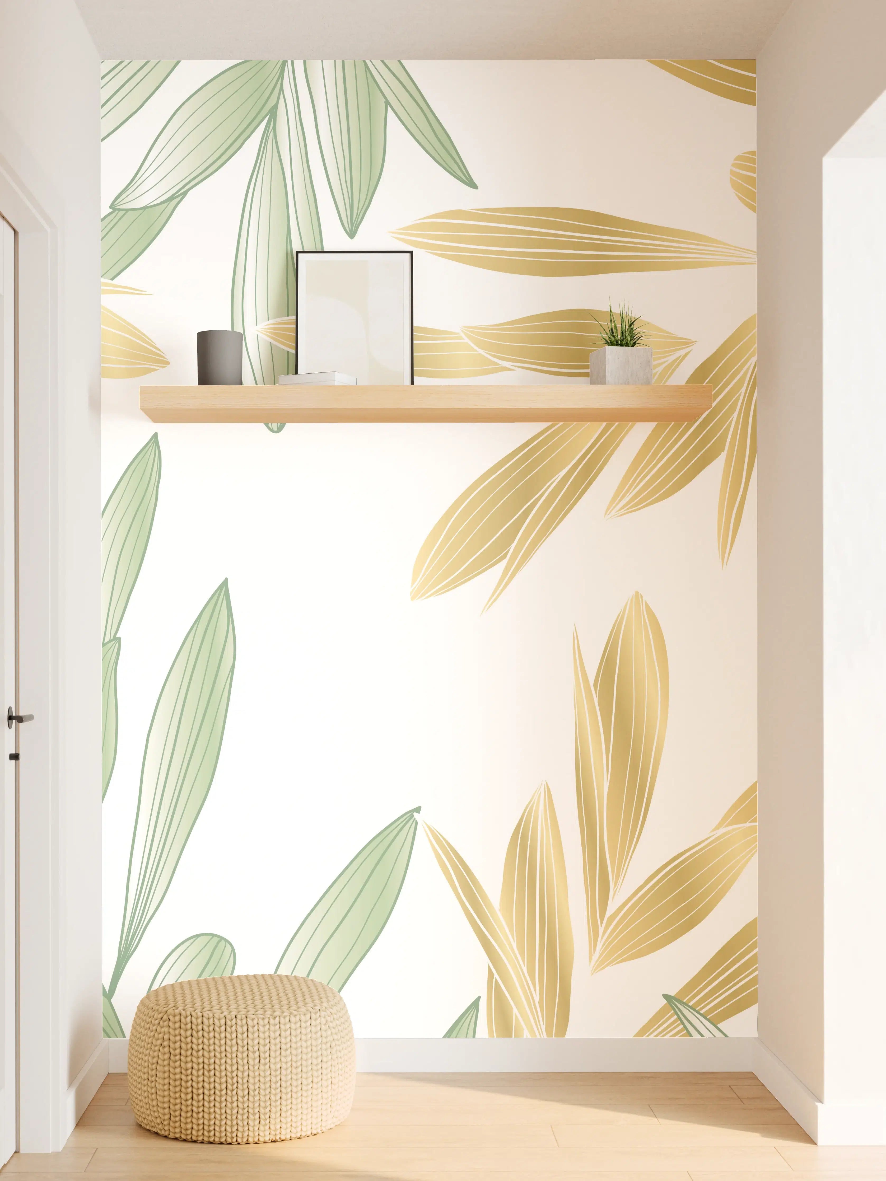 Wandverkleidung Flur - Grüne Olivenzweige Muster
