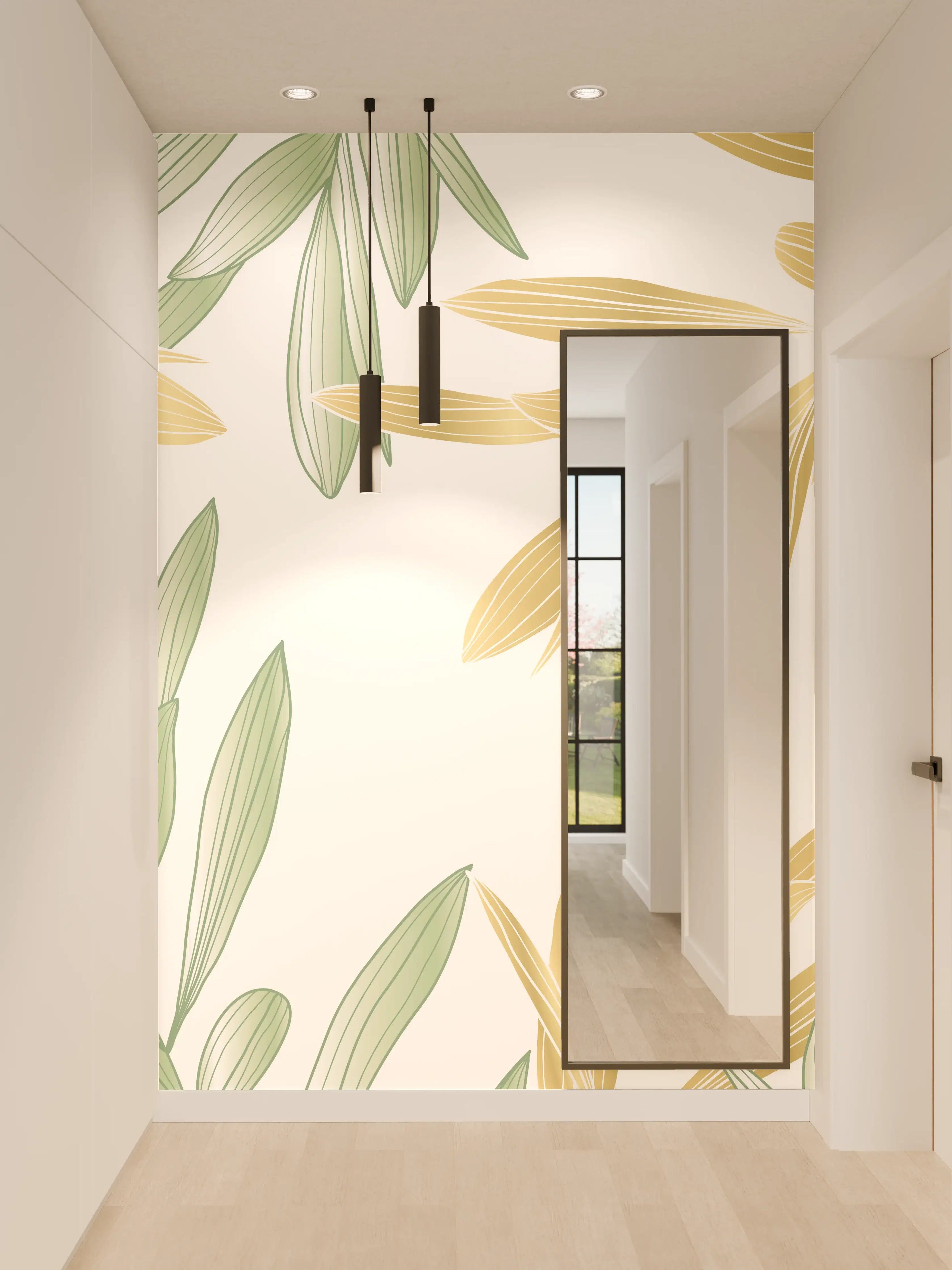 Wandverkleidung Flur - Grüne Olivenzweige Muster