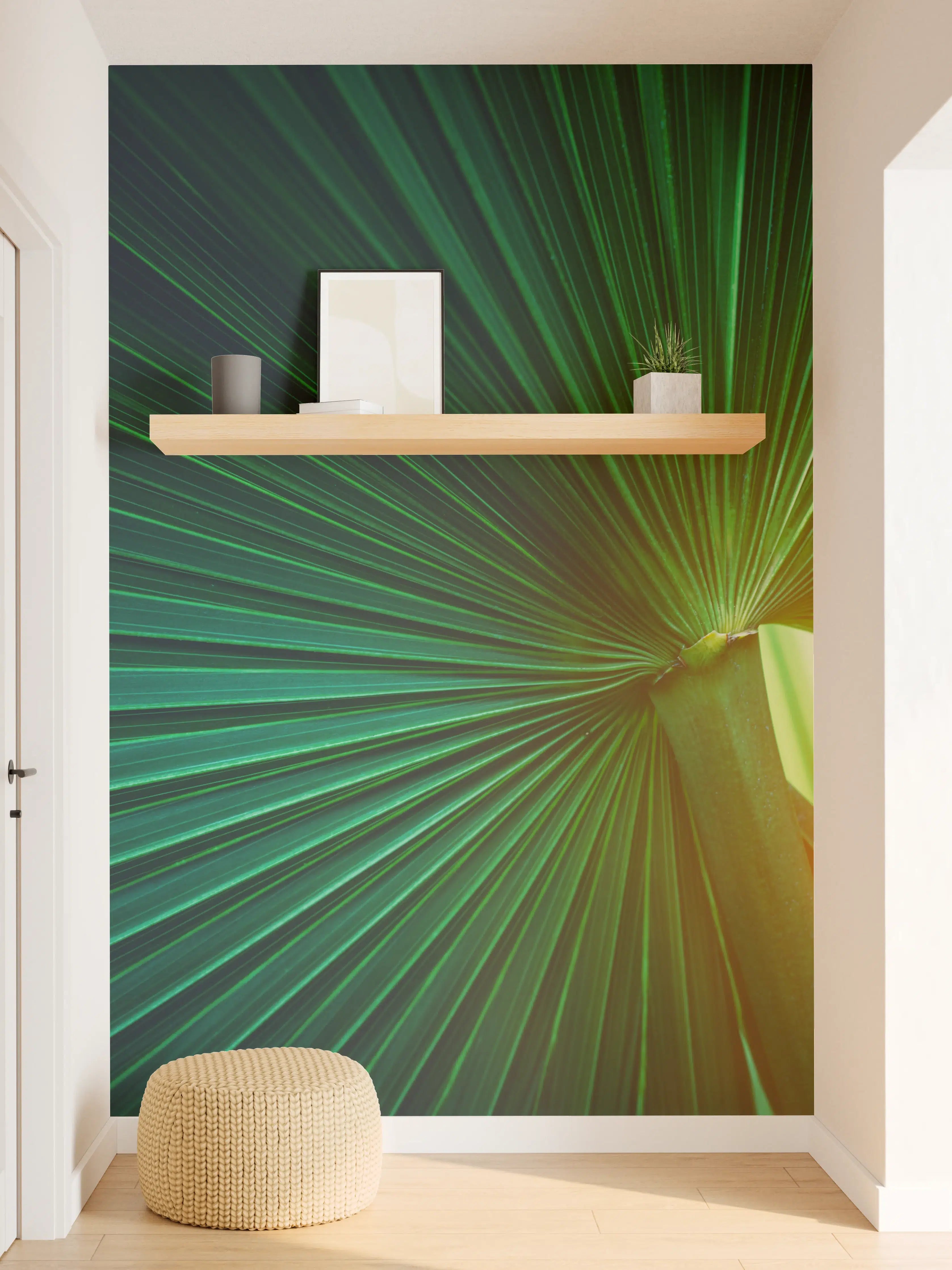Wandverkleidung Flur - Grünes Blatt mit Sonnenlicht