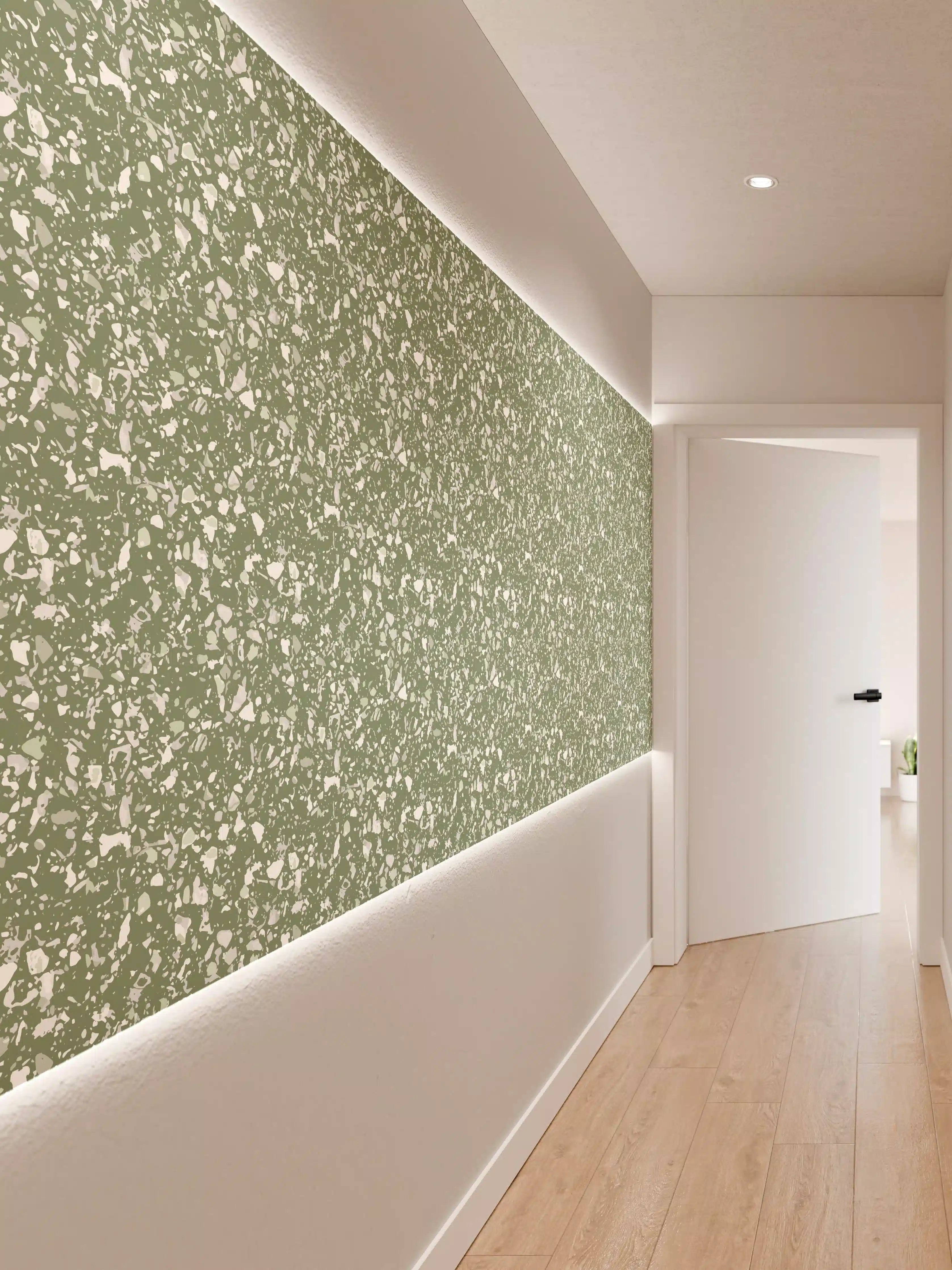 Wandverkleidung Flur - Grünes Mauerbild mit Sprenkel-Textur