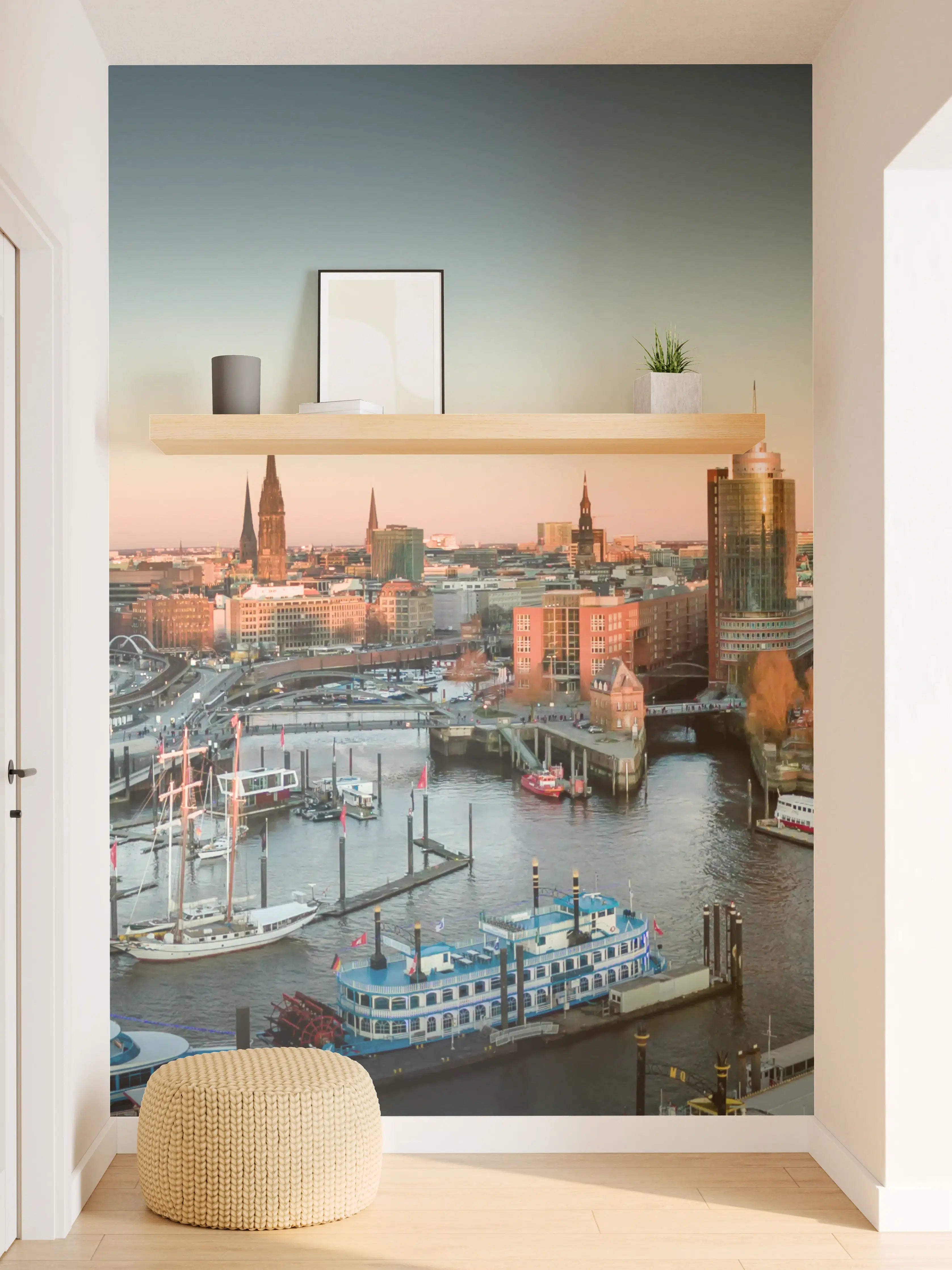 Wandverkleidung Flur - Hamburger Hafen bei Sonnenuntergang