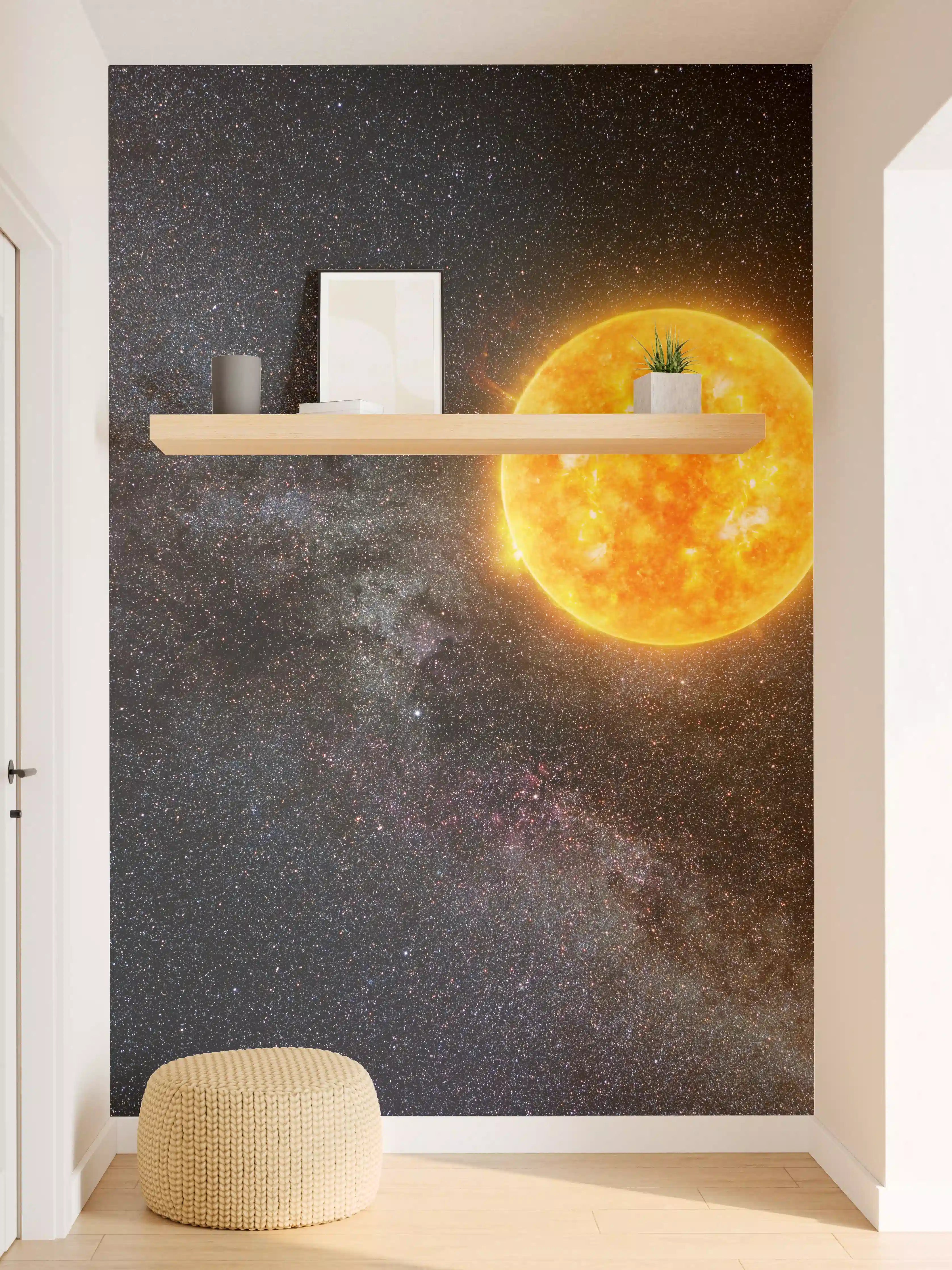 Wandverkleidung Flur - Helle Sonne vor dunklem Sternenhimmel