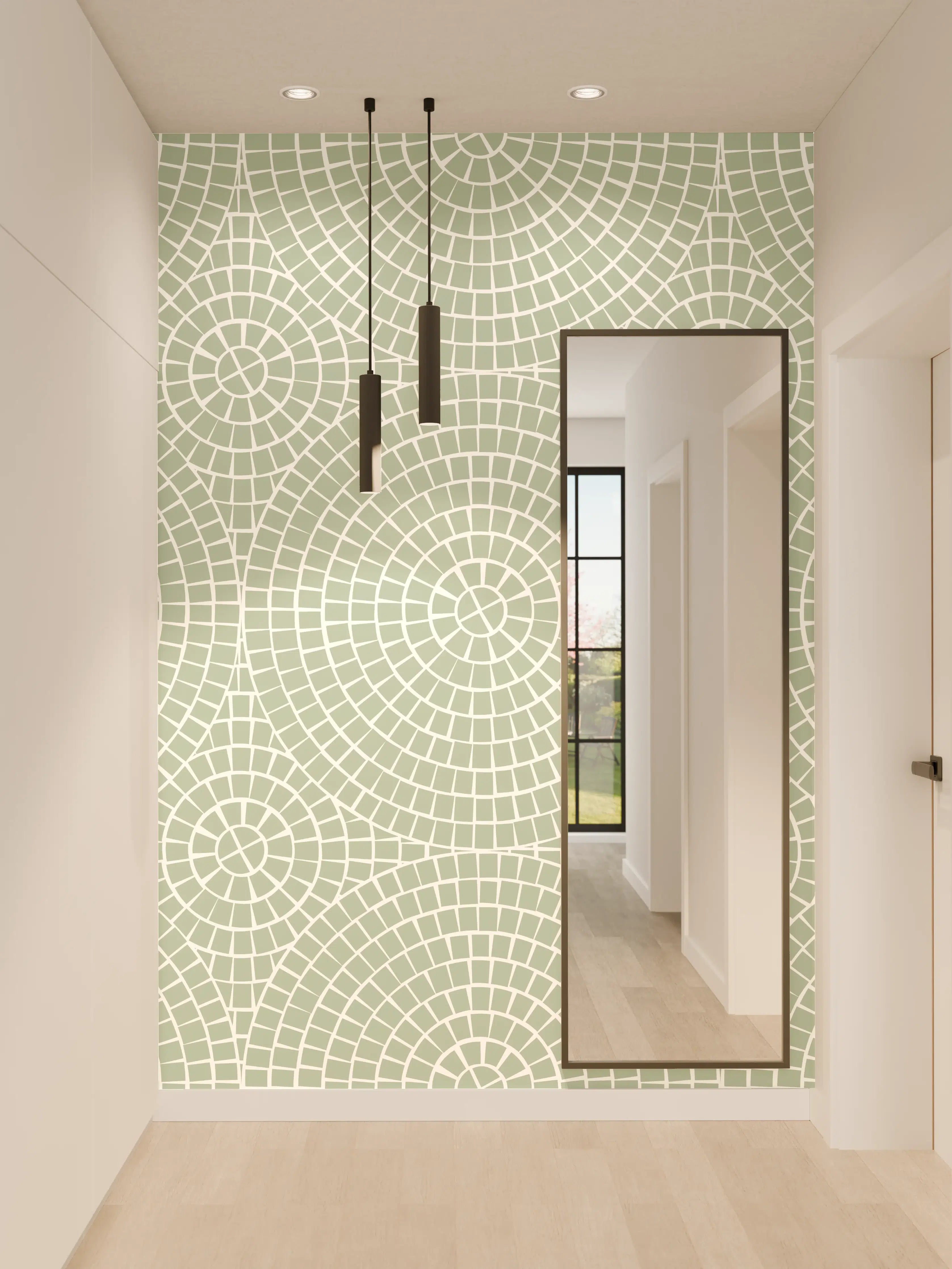 Wandverkleidung Flur - Helle geometrische Muster auf pastellfarbenem Hintergrund