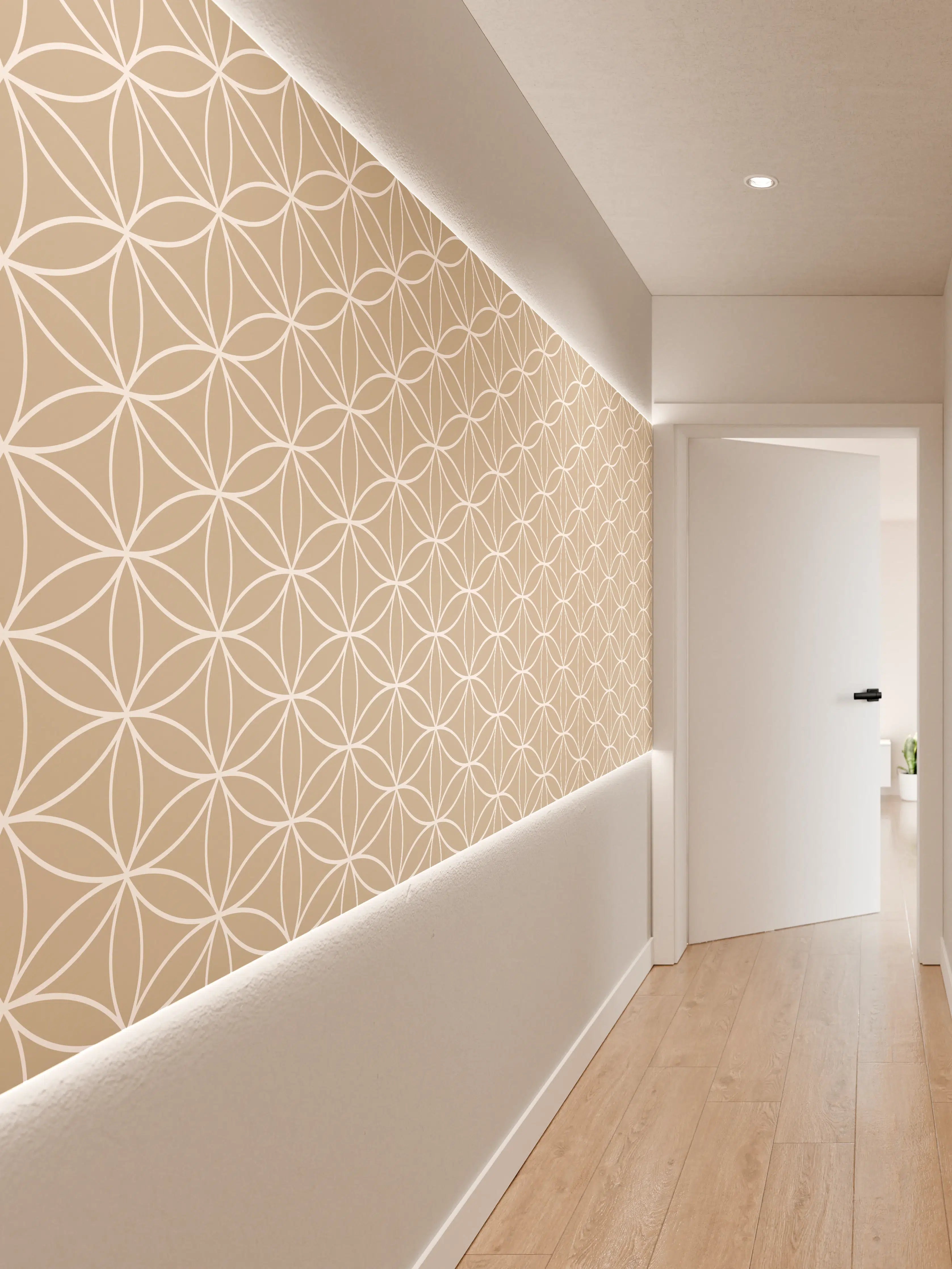 Wandverkleidung Flur - Helle geometrische Musterwand in Beige