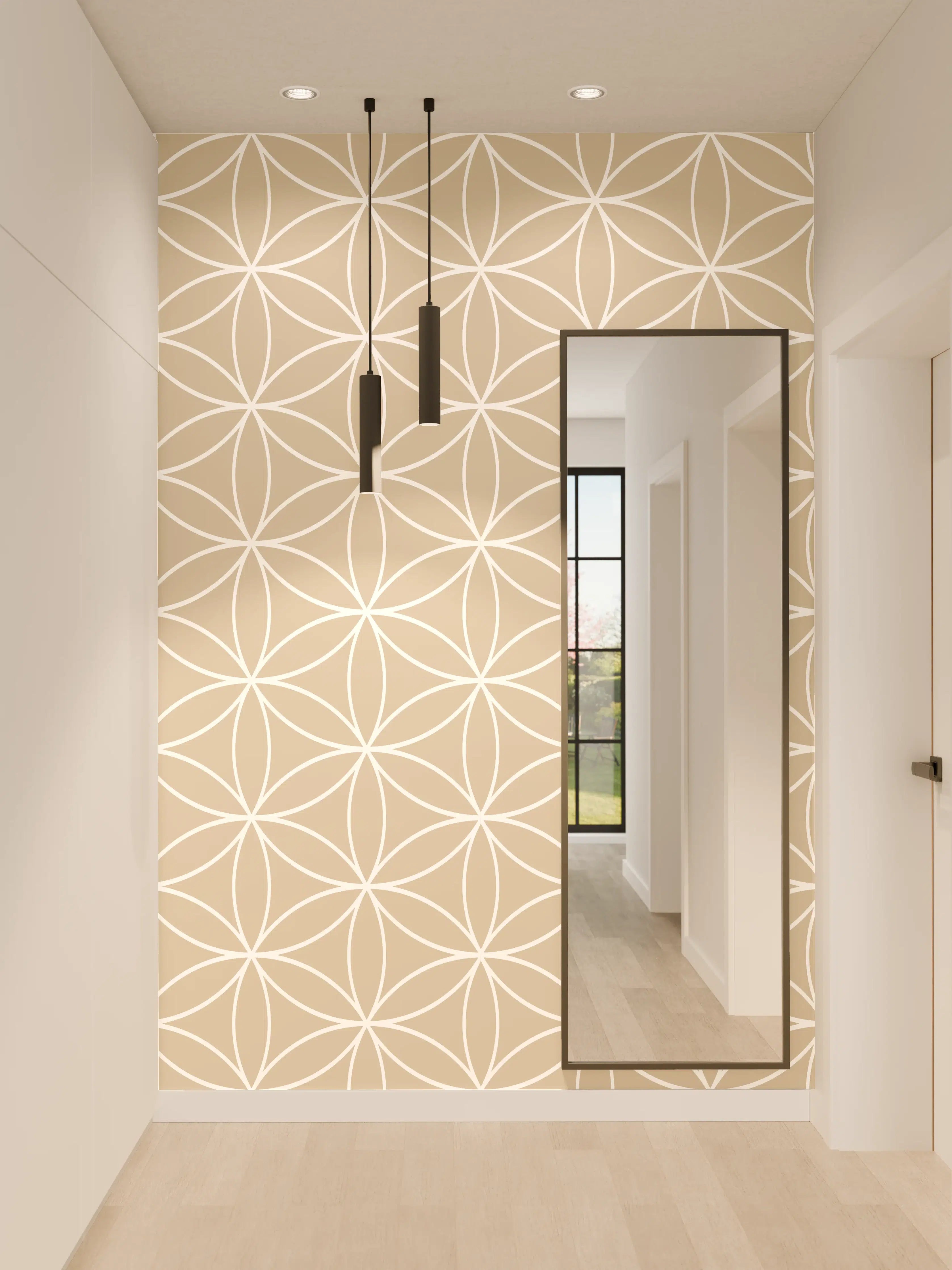 Wandverkleidung Flur - Helle geometrische Musterwand in Beige