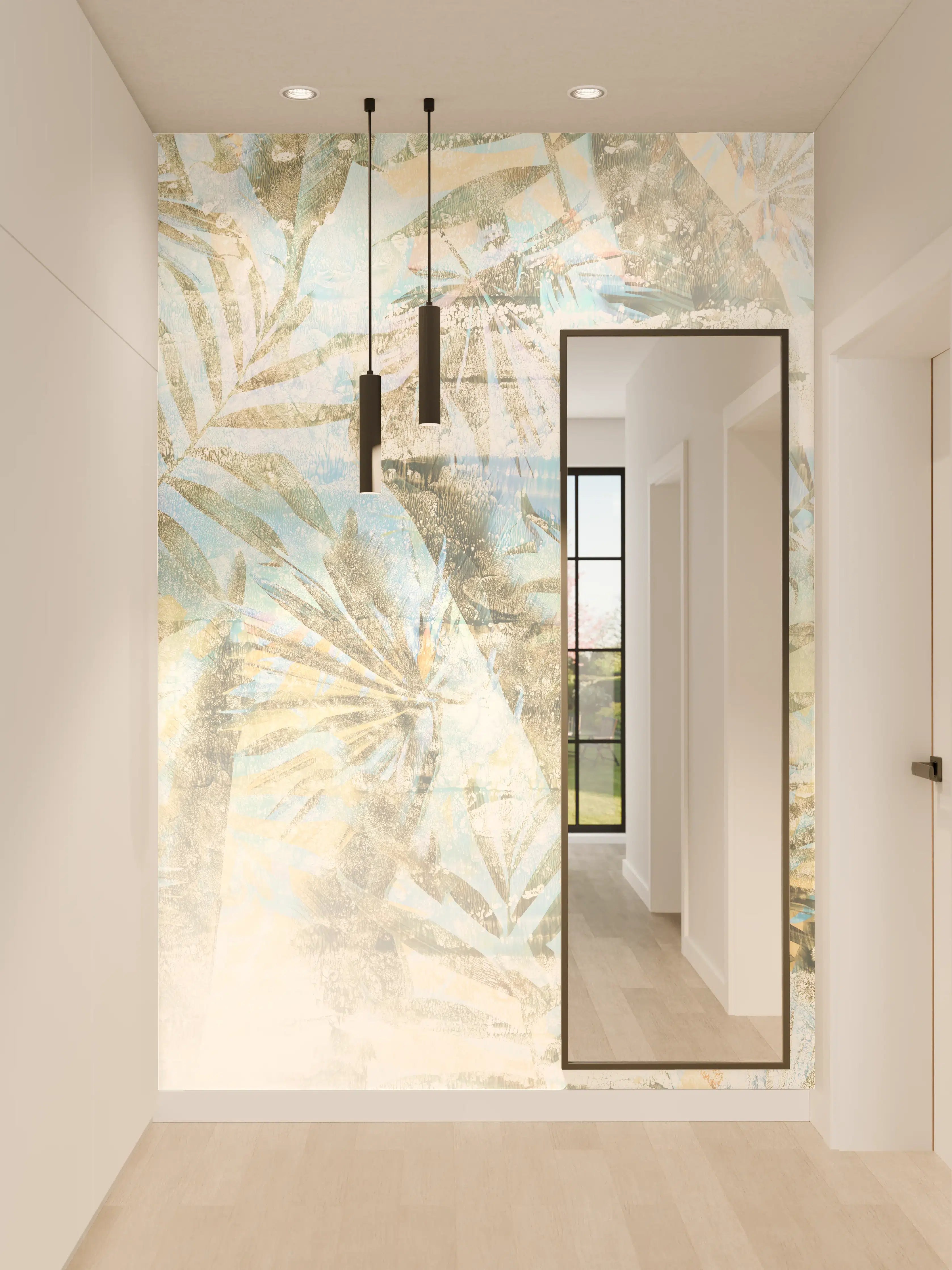 Wandverkleidung Flur - Helle tropische Blättermustermotiv