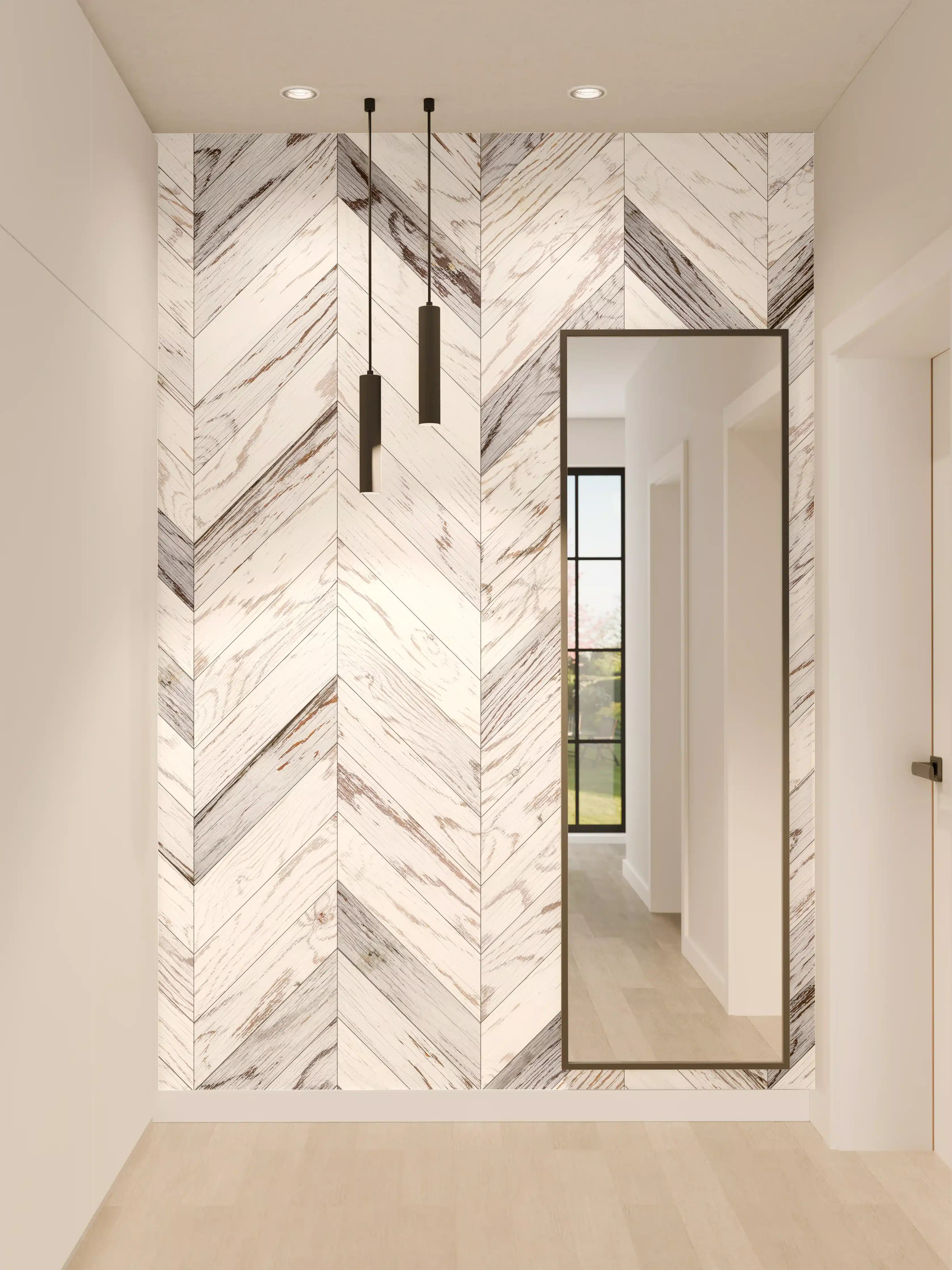 Wandverkleidung Flur - Helle, elegante Fliesen im Herringbone-Muster