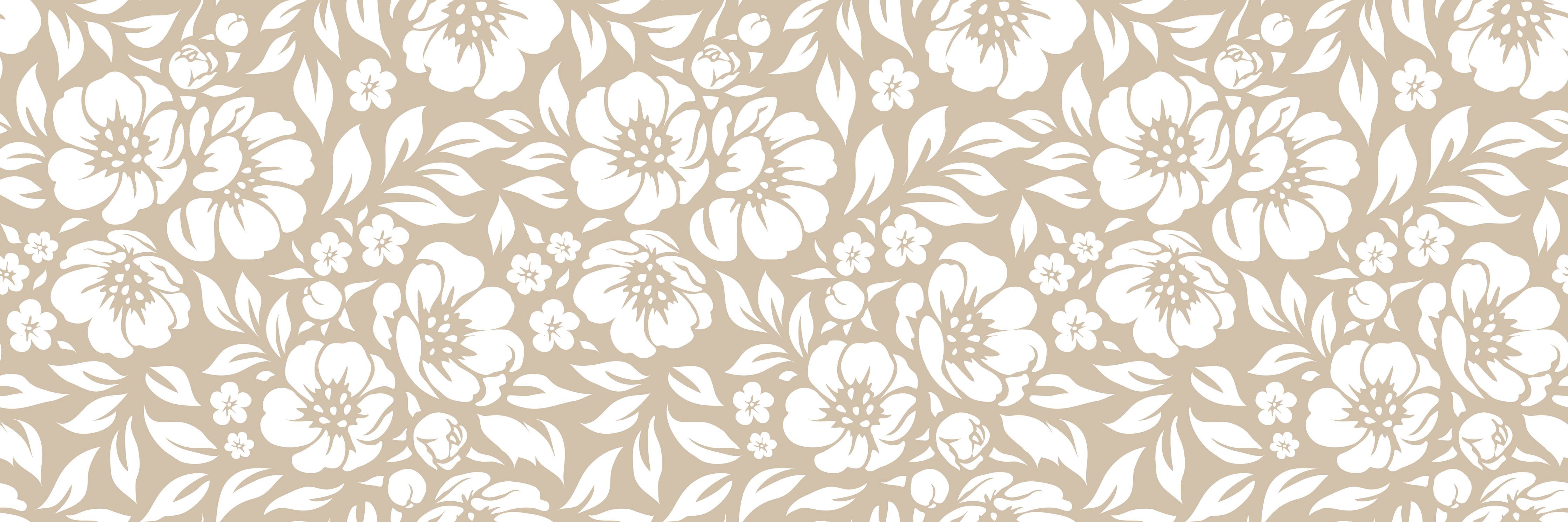 Wandverkleidung Flur-Helle, florale Musterung in Beige und Weiß