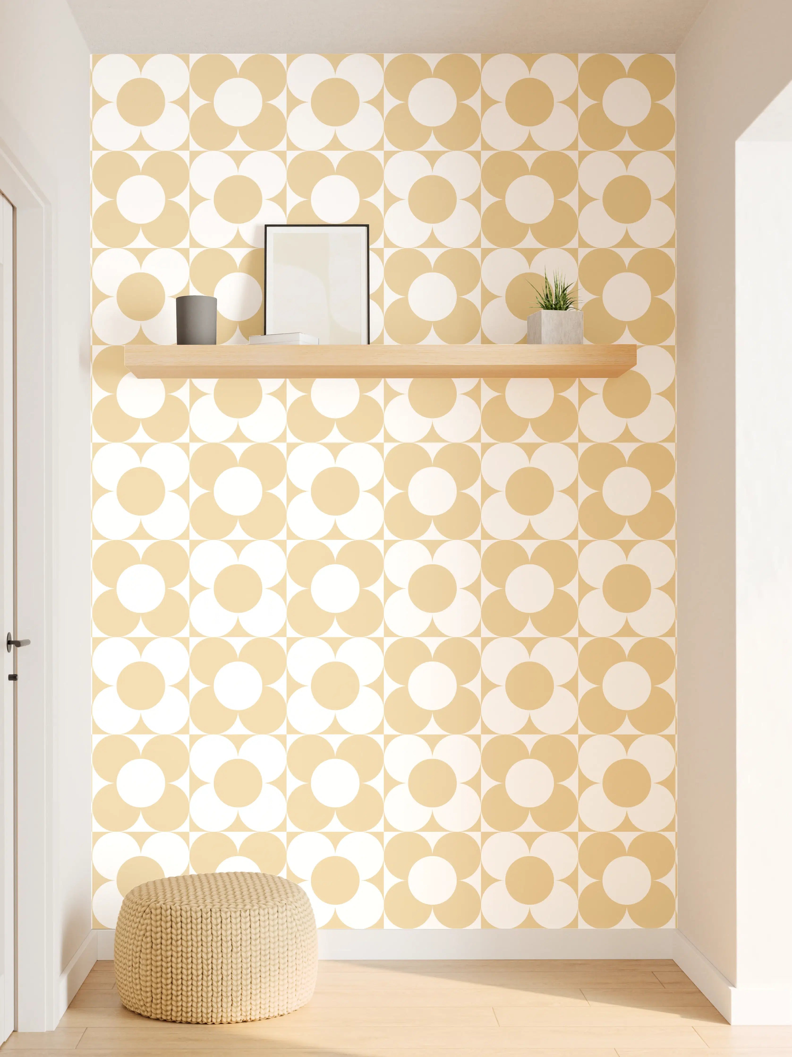 Wandverkleidung Flur - Helle, geometrische Muster in Beige und Weiß
