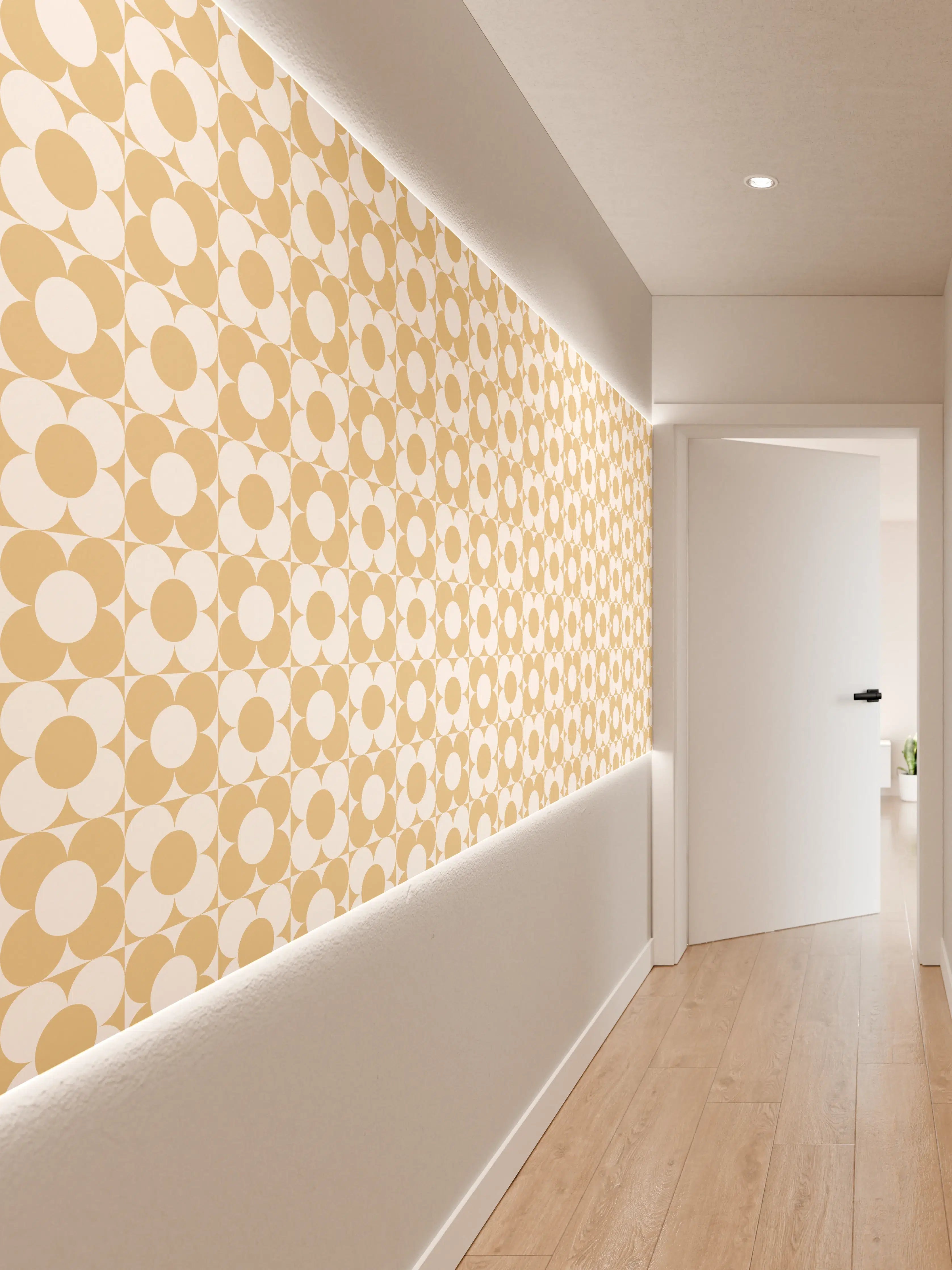 Wandverkleidung Flur - Helle, geometrische Muster in Beige und Weiß
