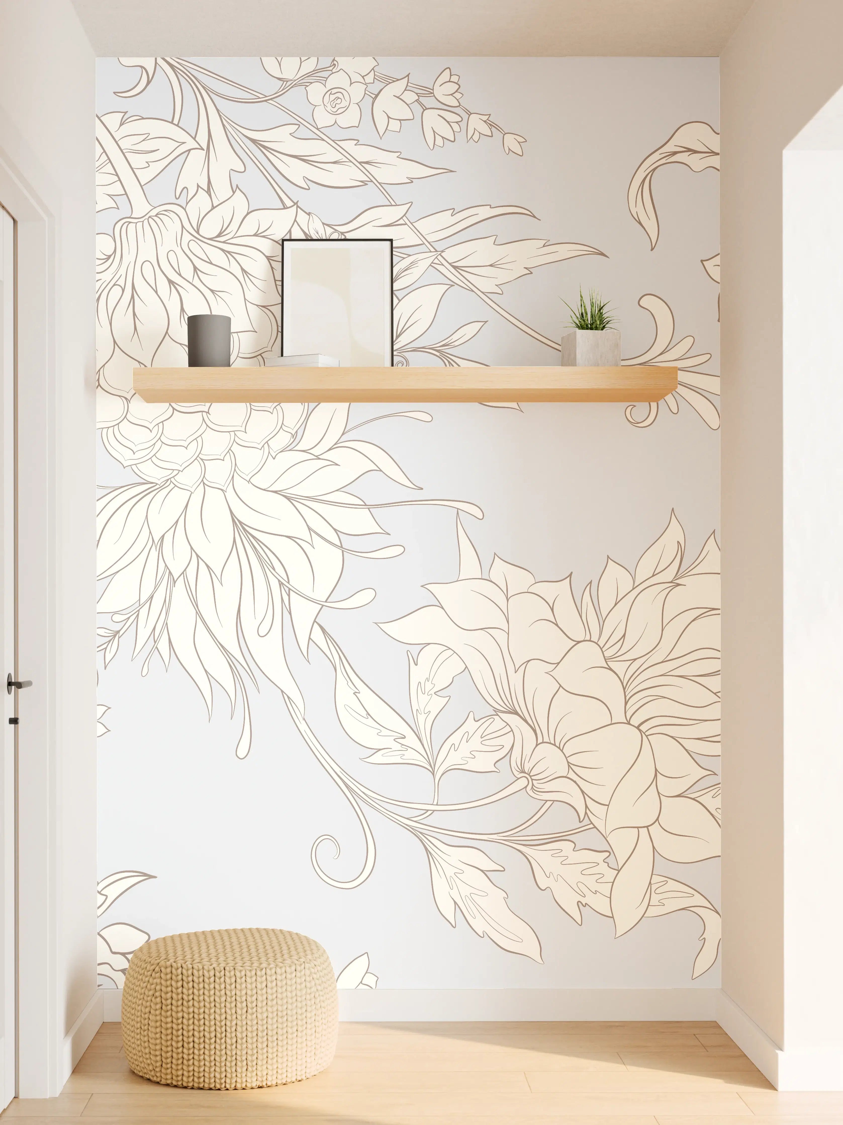 Wandverkleidung Flur - Helles Pflanzenmuster auf pastelligem Hintergrund