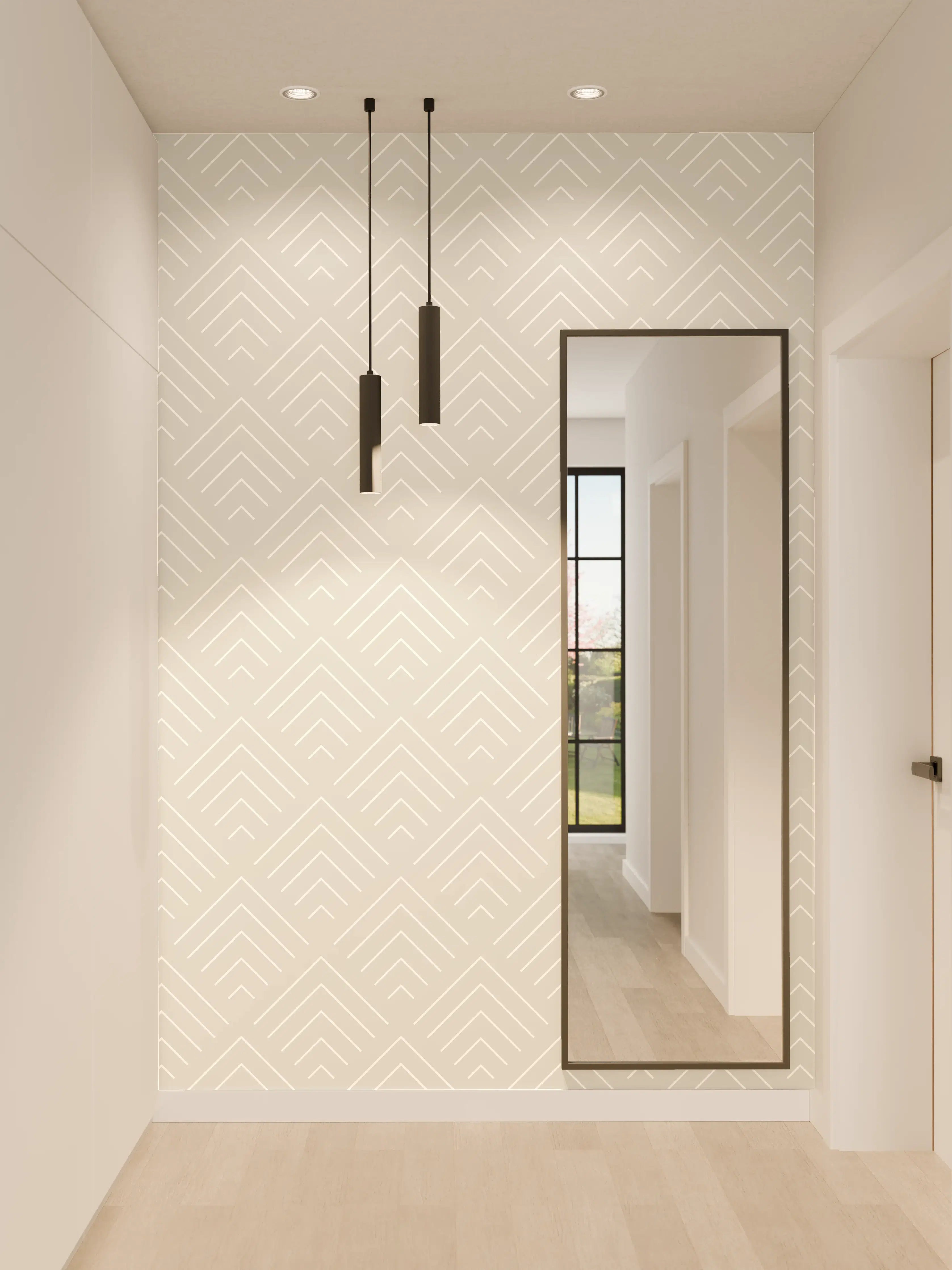 Wandverkleidung Flur - Helles geometrisches Muster in Beige und Weiß