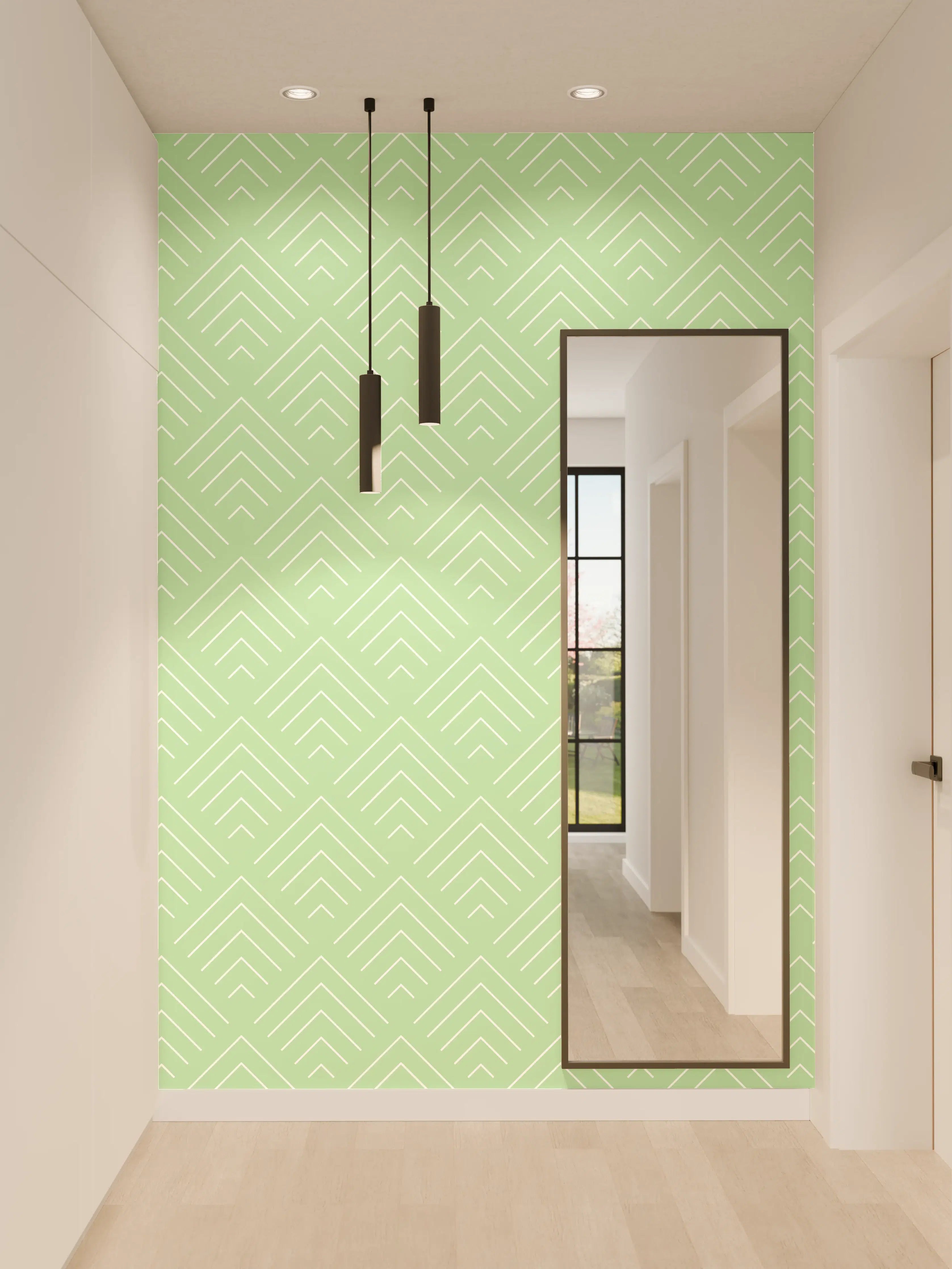 Wandverkleidung Flur - Helles, geometrisches Muster in Pastellgrün